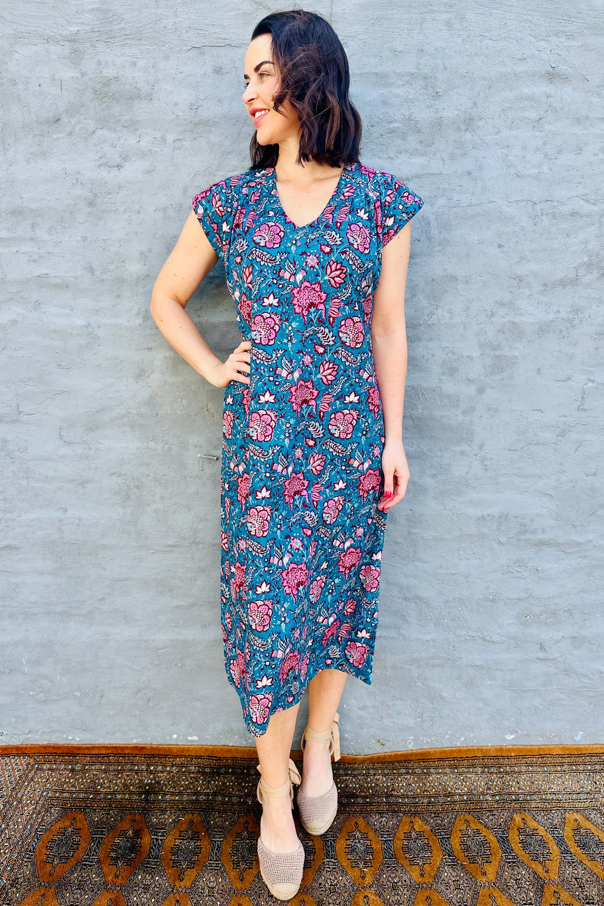 Savita Dress In Teal Botanical