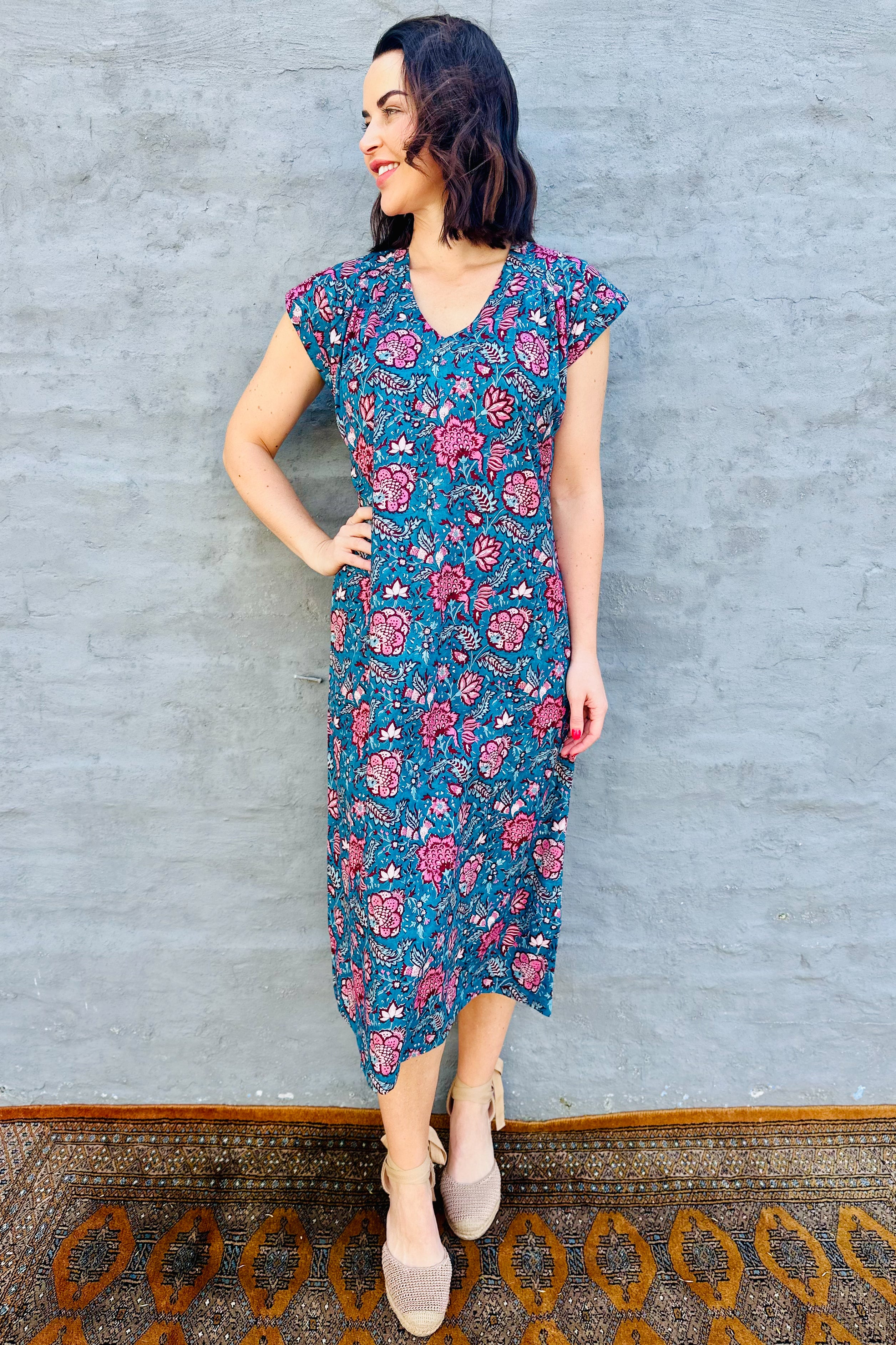 Savita Dress In Teal Botanical