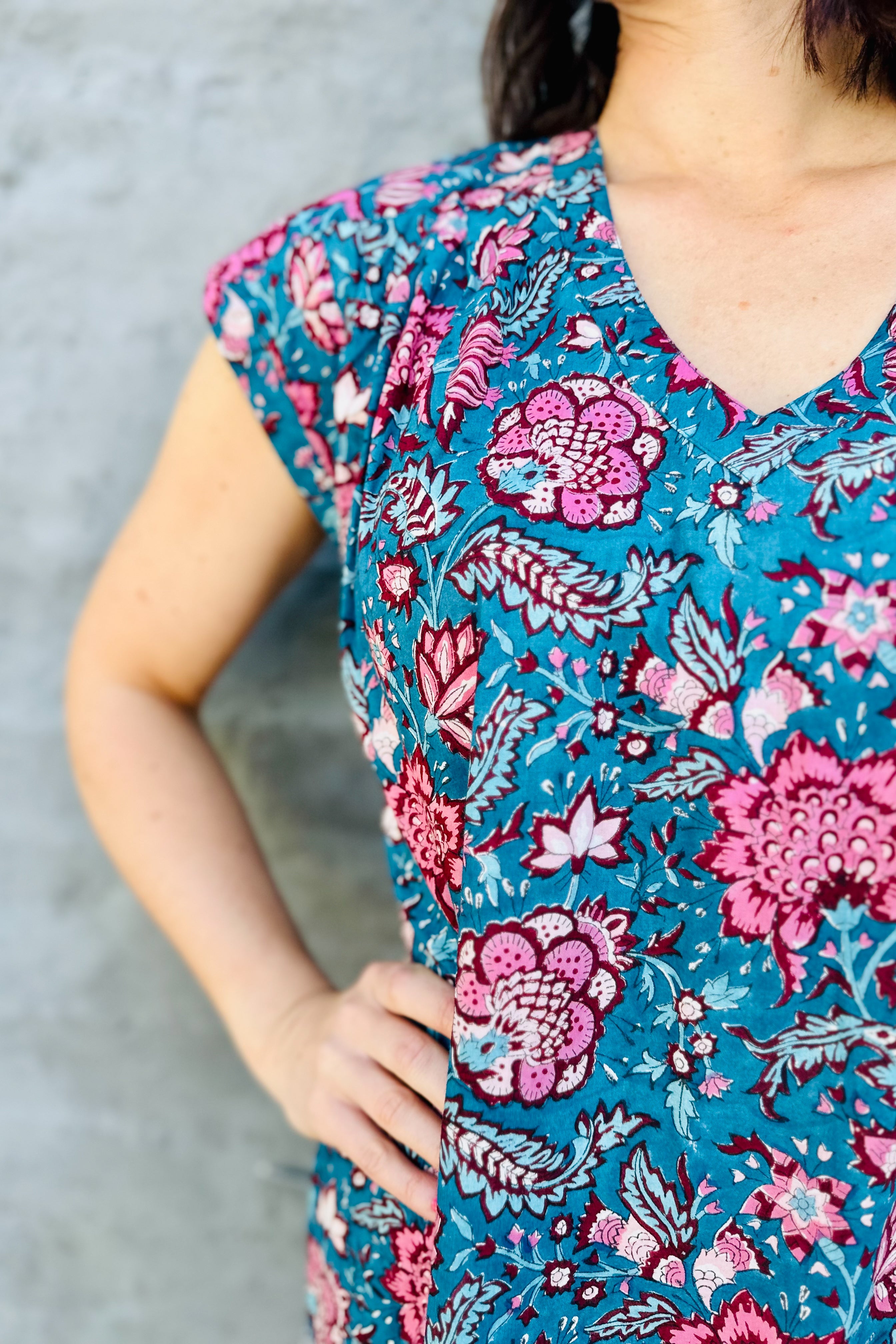 Savita Dress In Teal Botanical