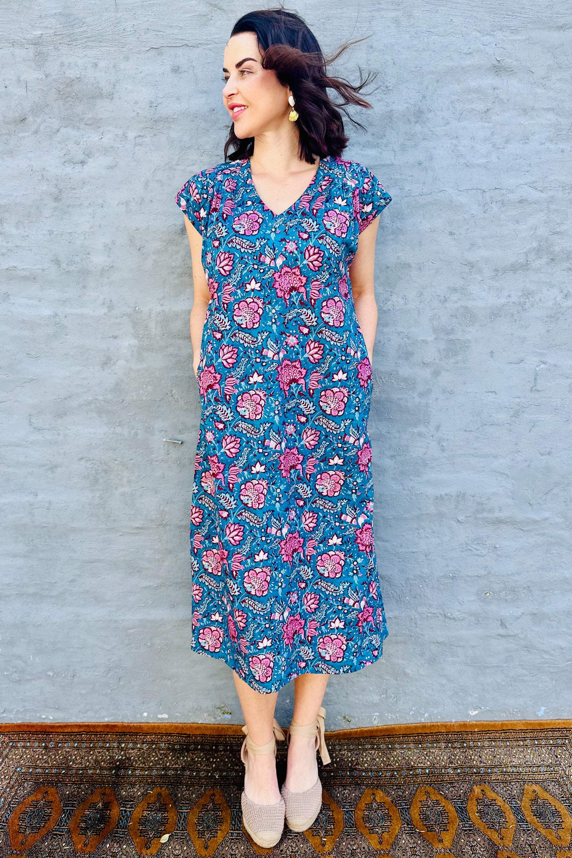 Savita Dress In Teal Botanical
