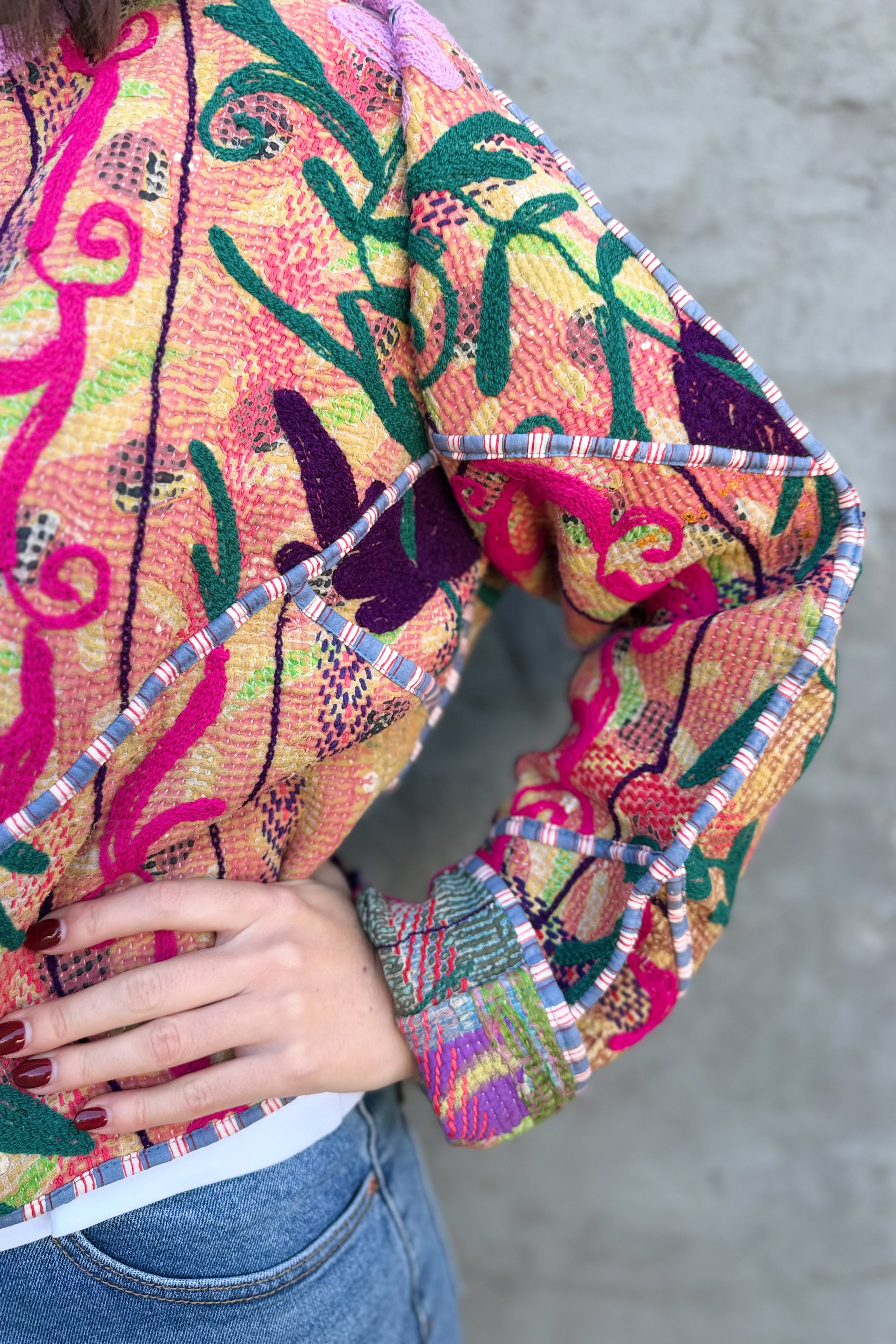 Vintage Kantha Jacket In Fuchsia & Lilac