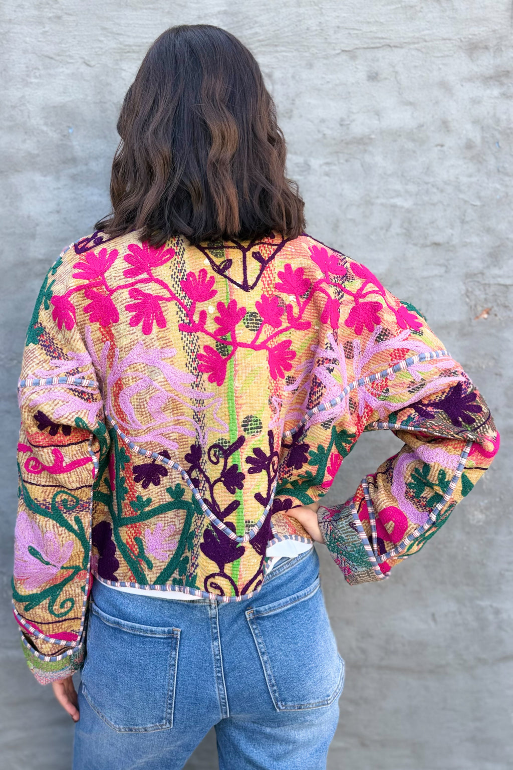 Vintage Kantha Jacket In Fuchsia & Lilac