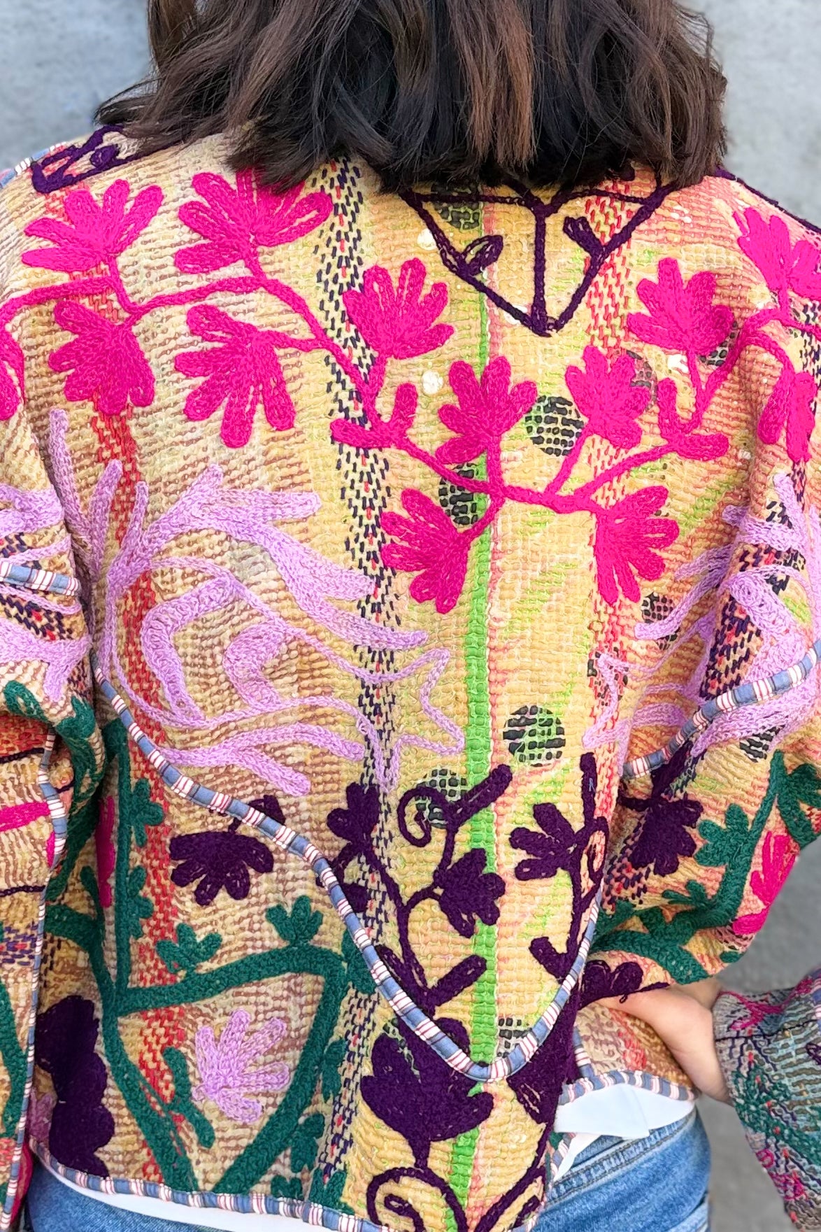 Vintage Kantha Jacket In Fuchsia & Lilac