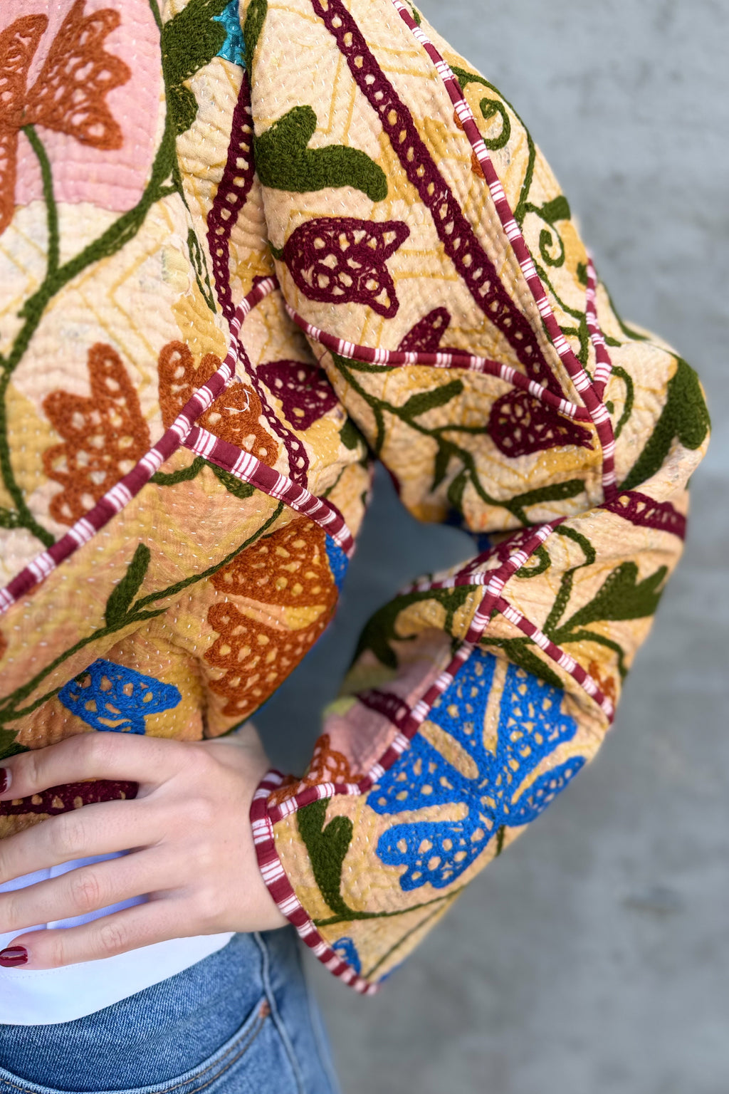 Vintage Kantha Jacket In Royal & Chocolate