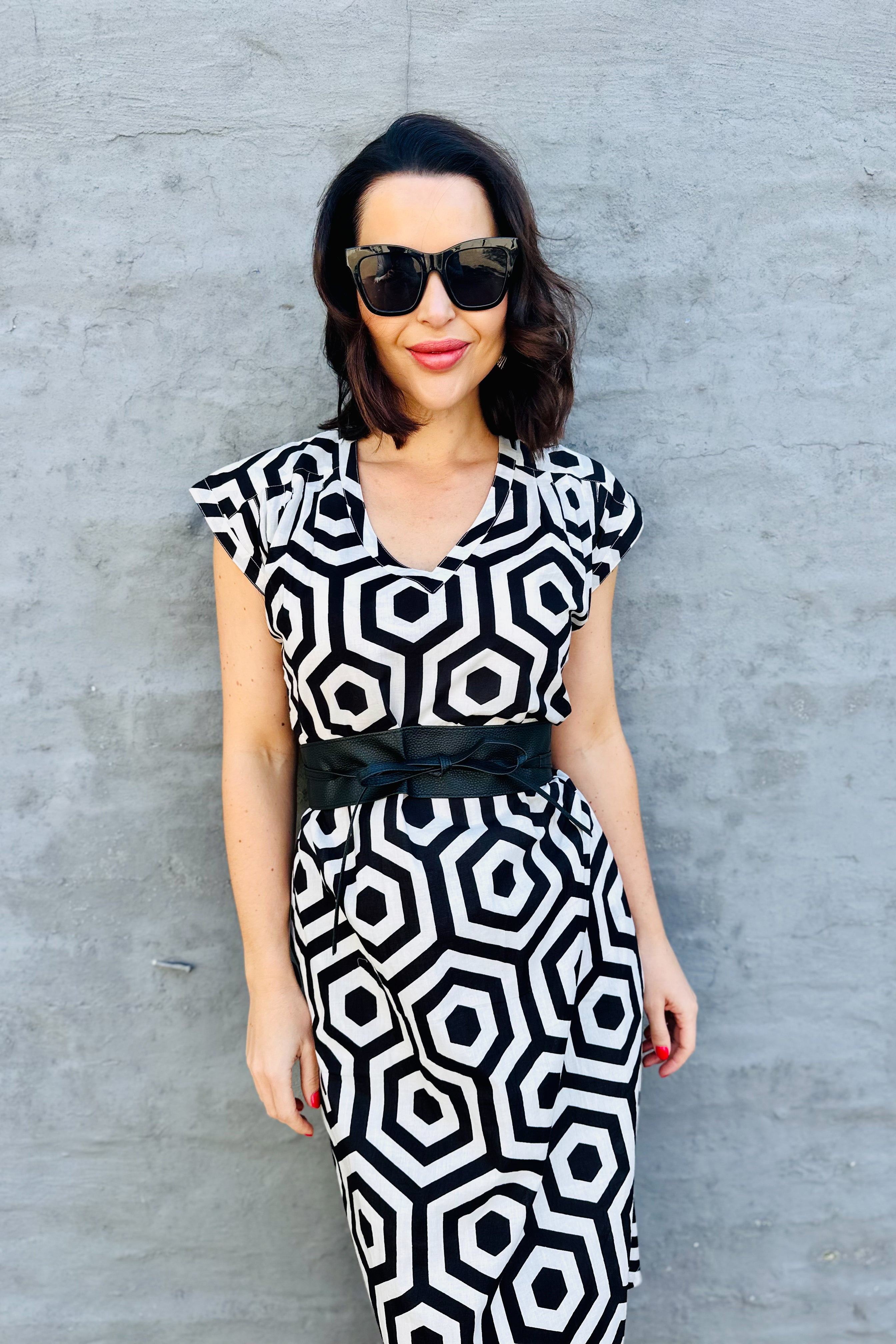 Savita Dress In Black & White Geometric