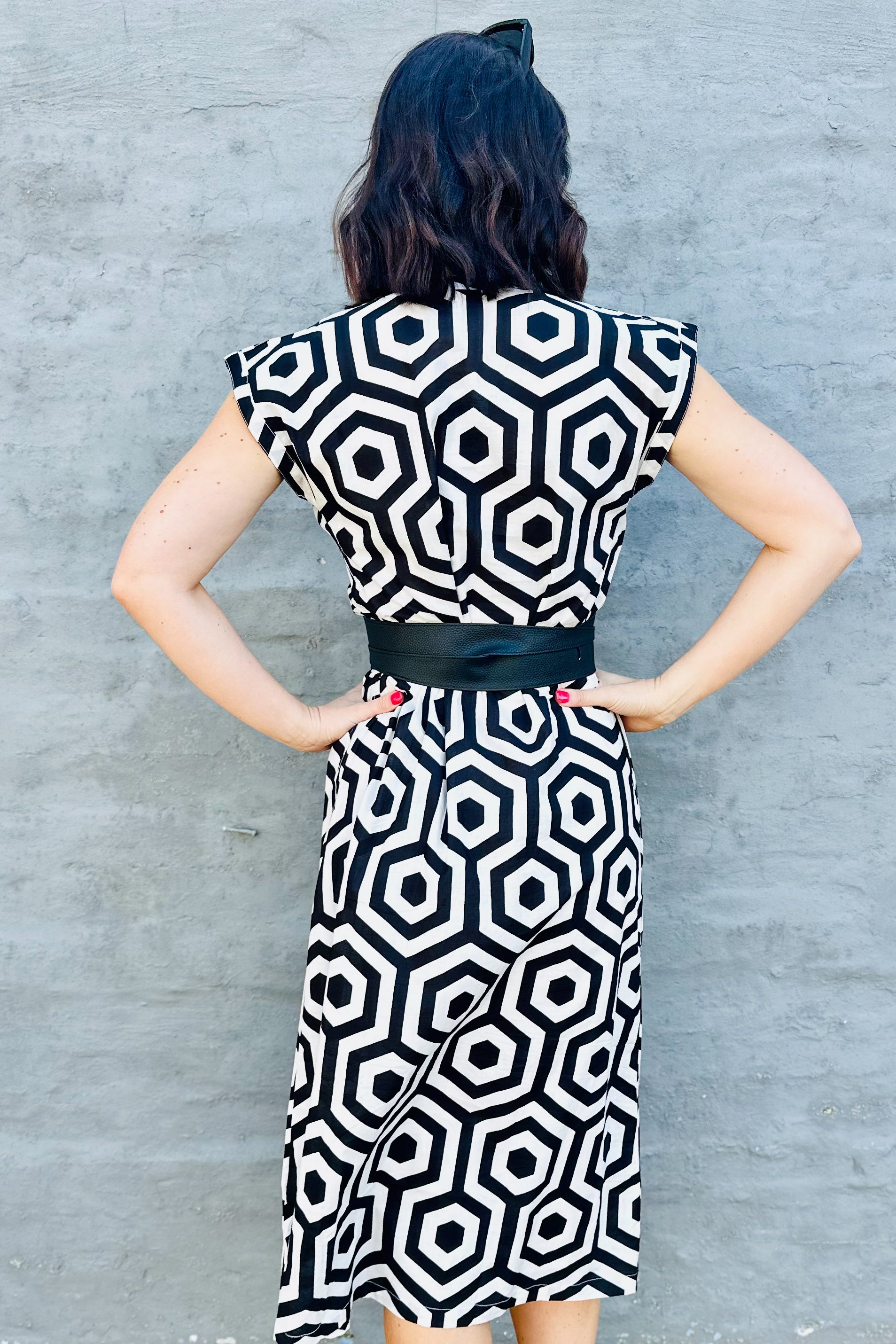 Savita Dress In Black & White Geometric