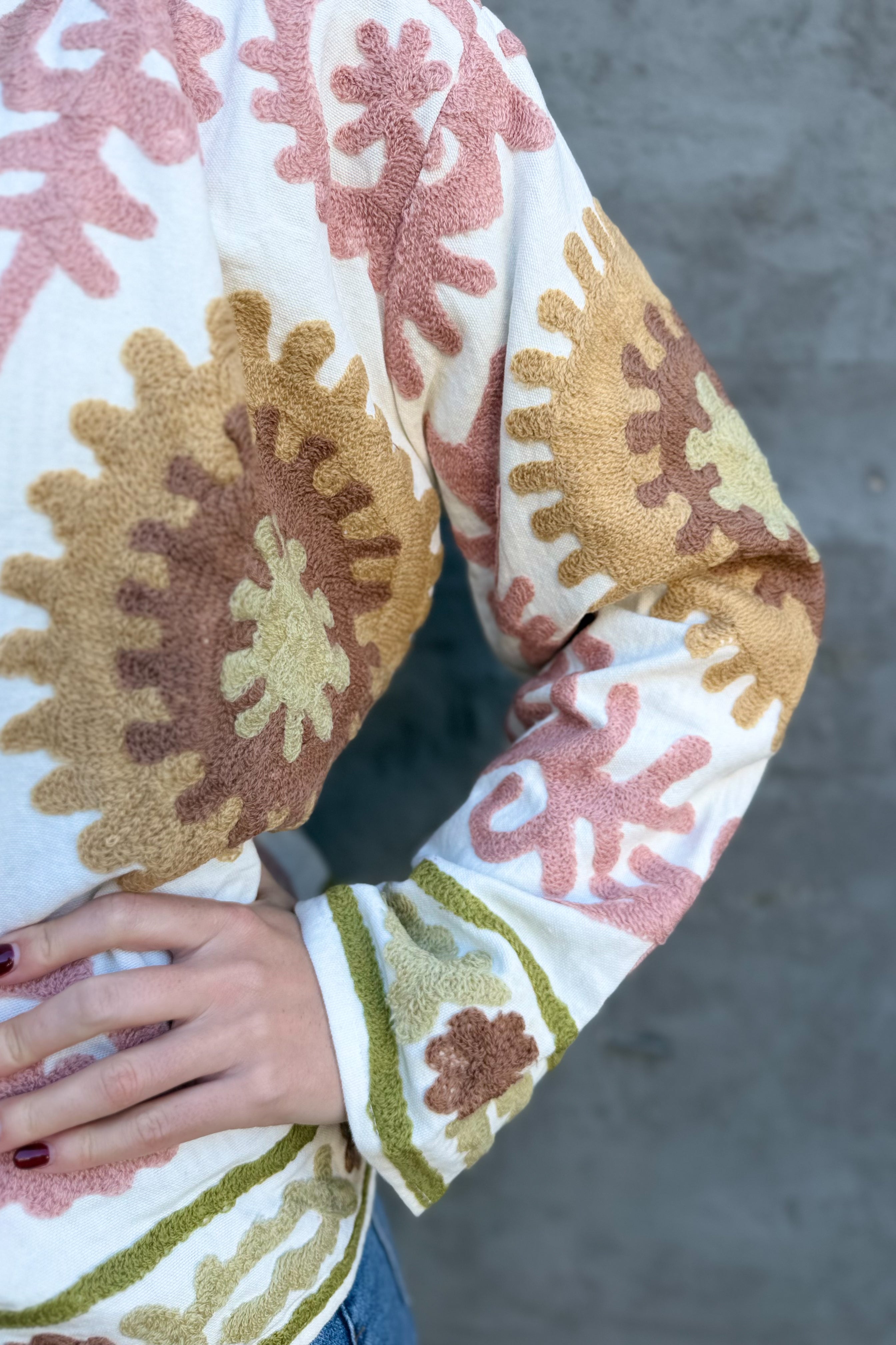 Cotton Suzani Jacket In Dusty Neutrals