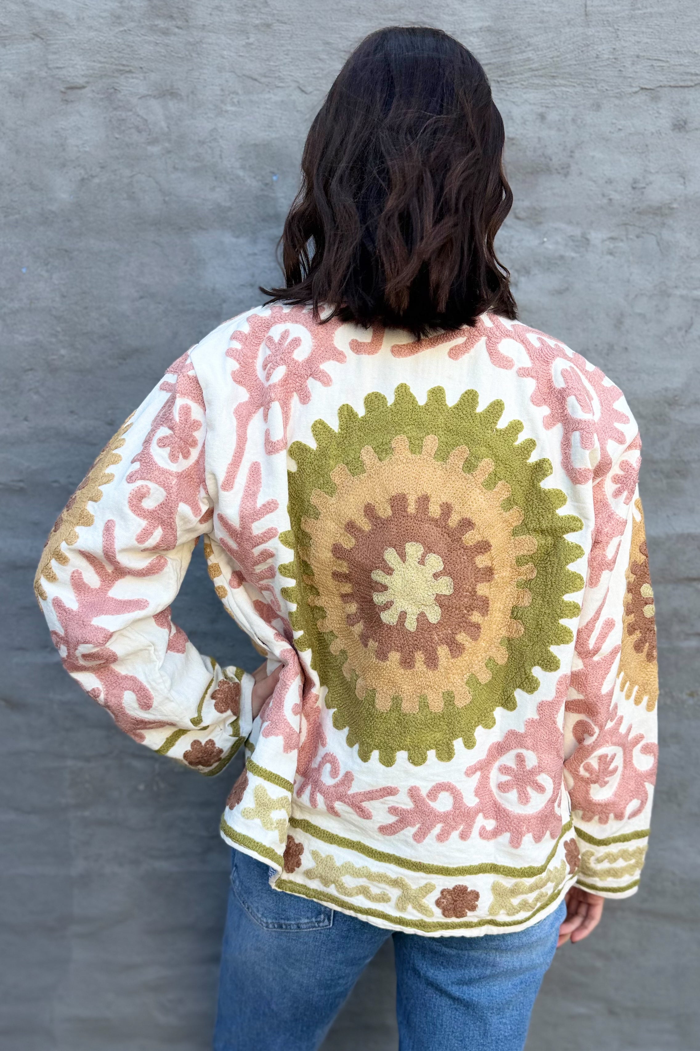 Cotton Suzani Jacket In Dusty Neutrals