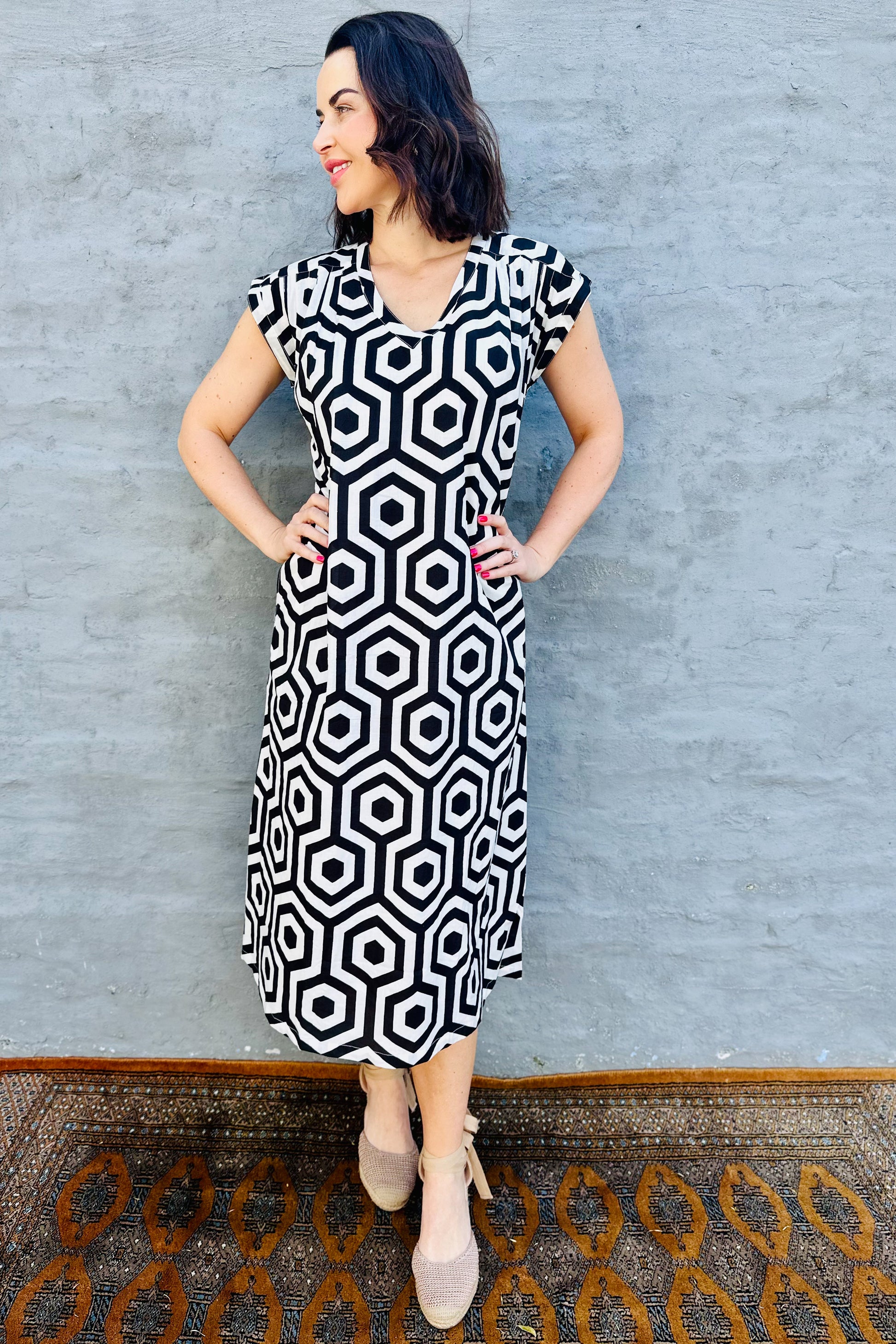 Savita Dress In Black & White Geometric