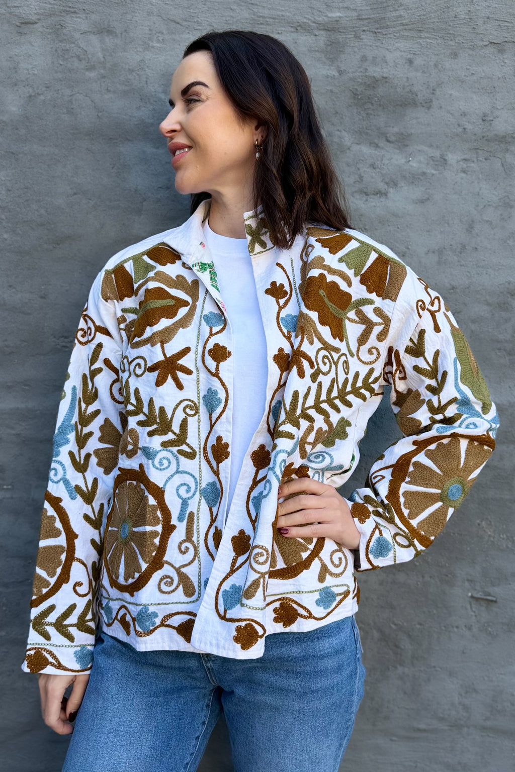 Cotton Suzani Jacket In Caramel Sand