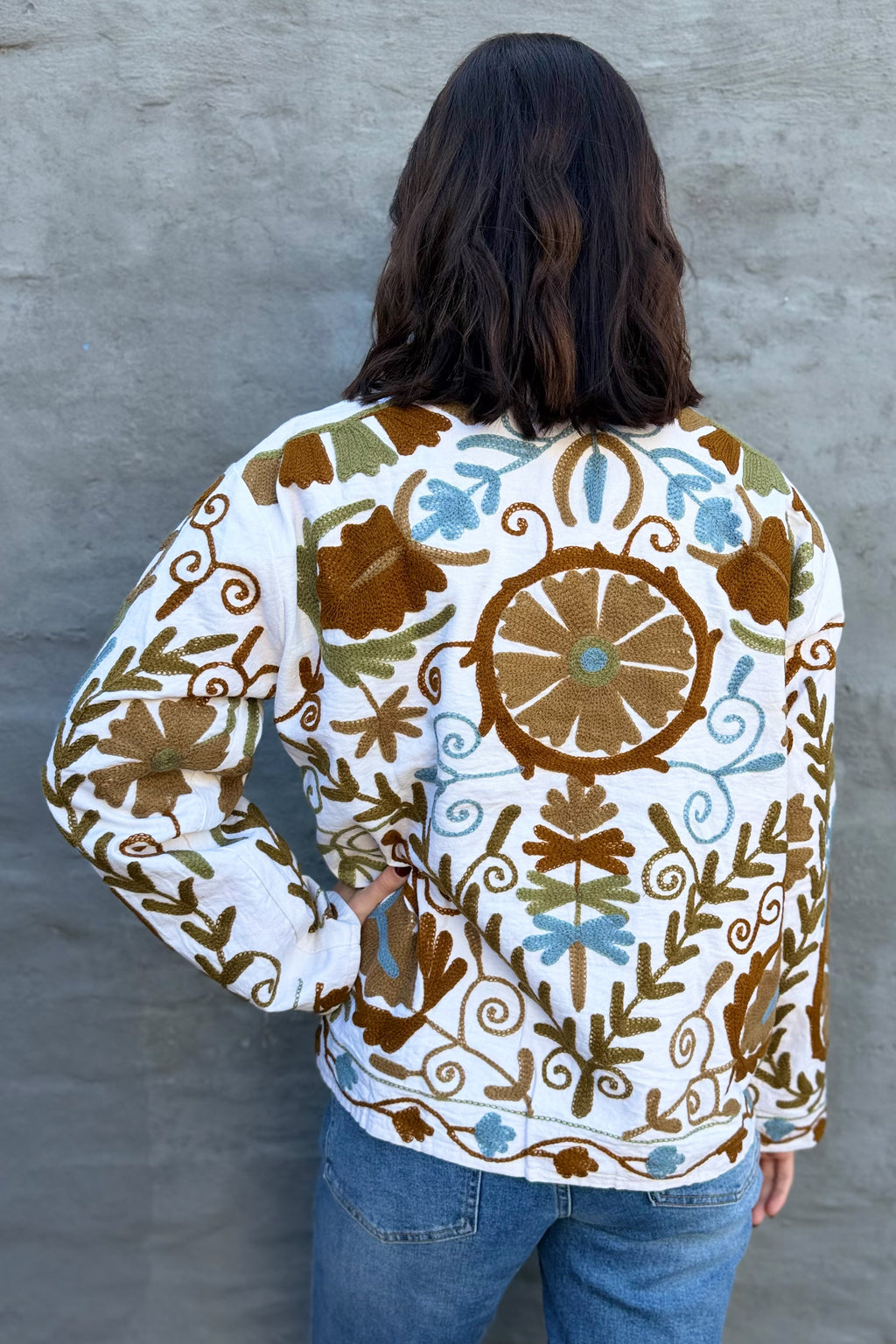 Cotton Suzani Jacket In Caramel Sand