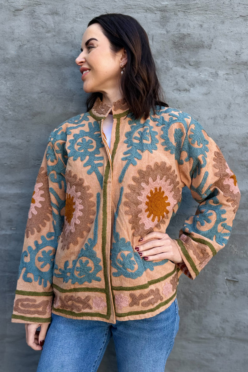 Cotton Suzani Jacket In Tuscan Clay