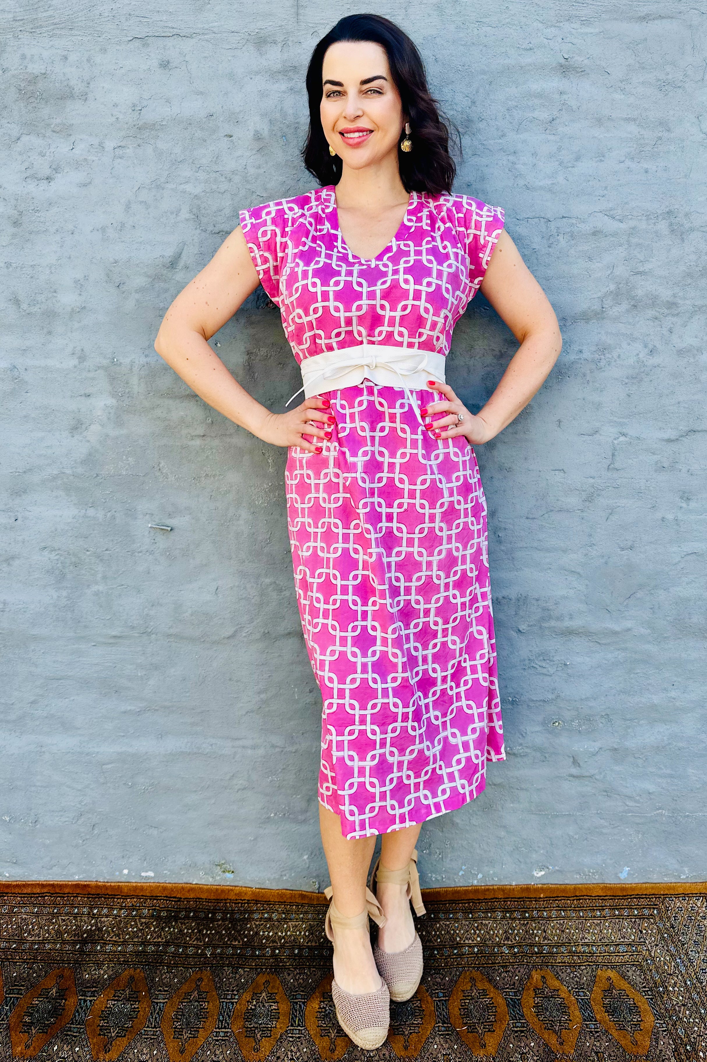 Savita Dress In Pink Geometric