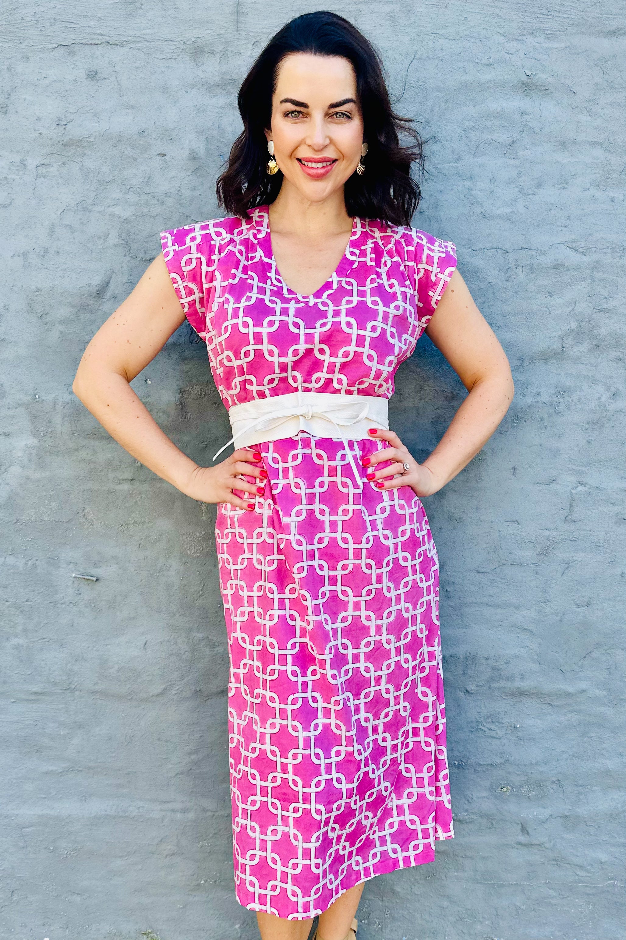 Savita Dress In Pink Geometric