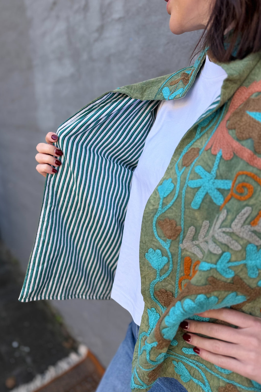 Cotton Suzani Jacket In Olive Sky