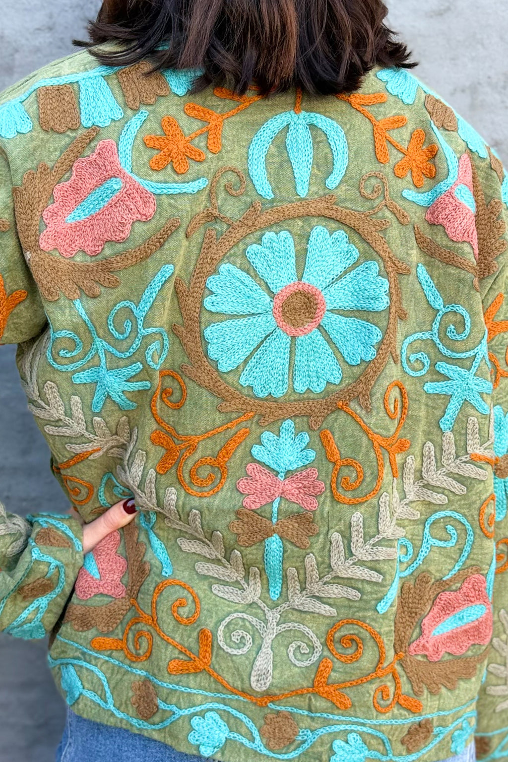 Cotton Suzani Jacket In Olive Sky