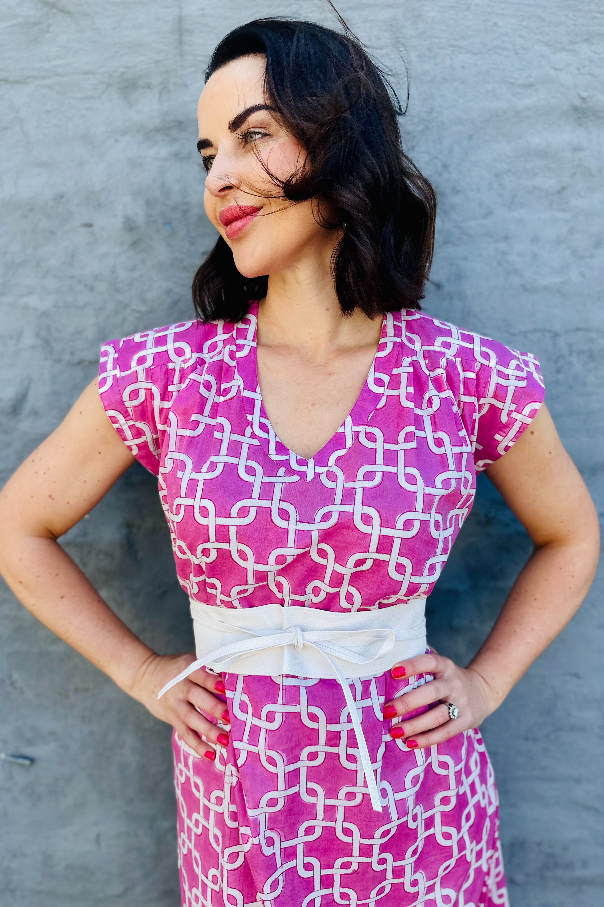 Savita Dress In Pink Geometric