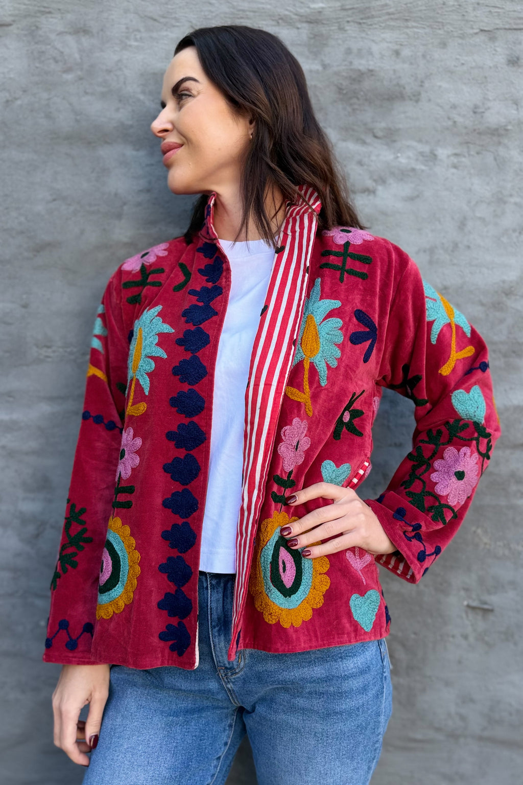 Velvet Suzani Jacket In Love Potion