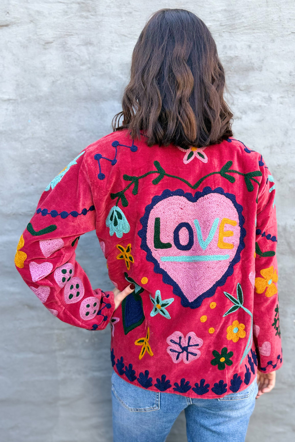 Velvet Suzani Jacket In Love Potion