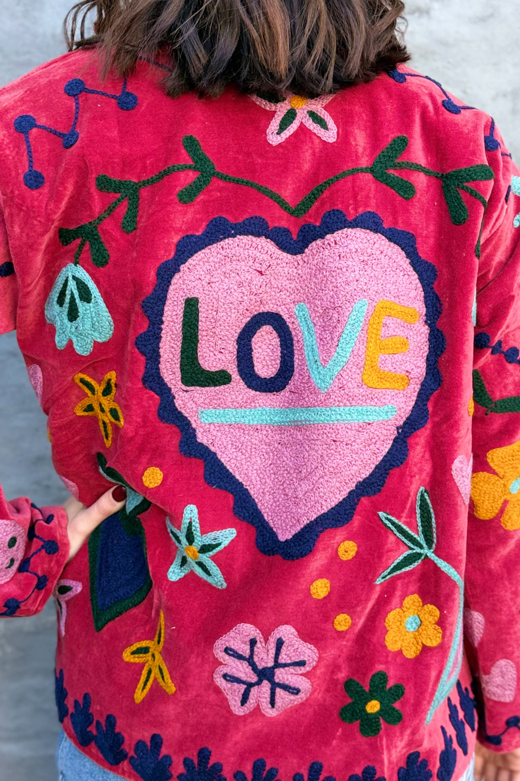 Velvet Suzani Jacket In Love Potion