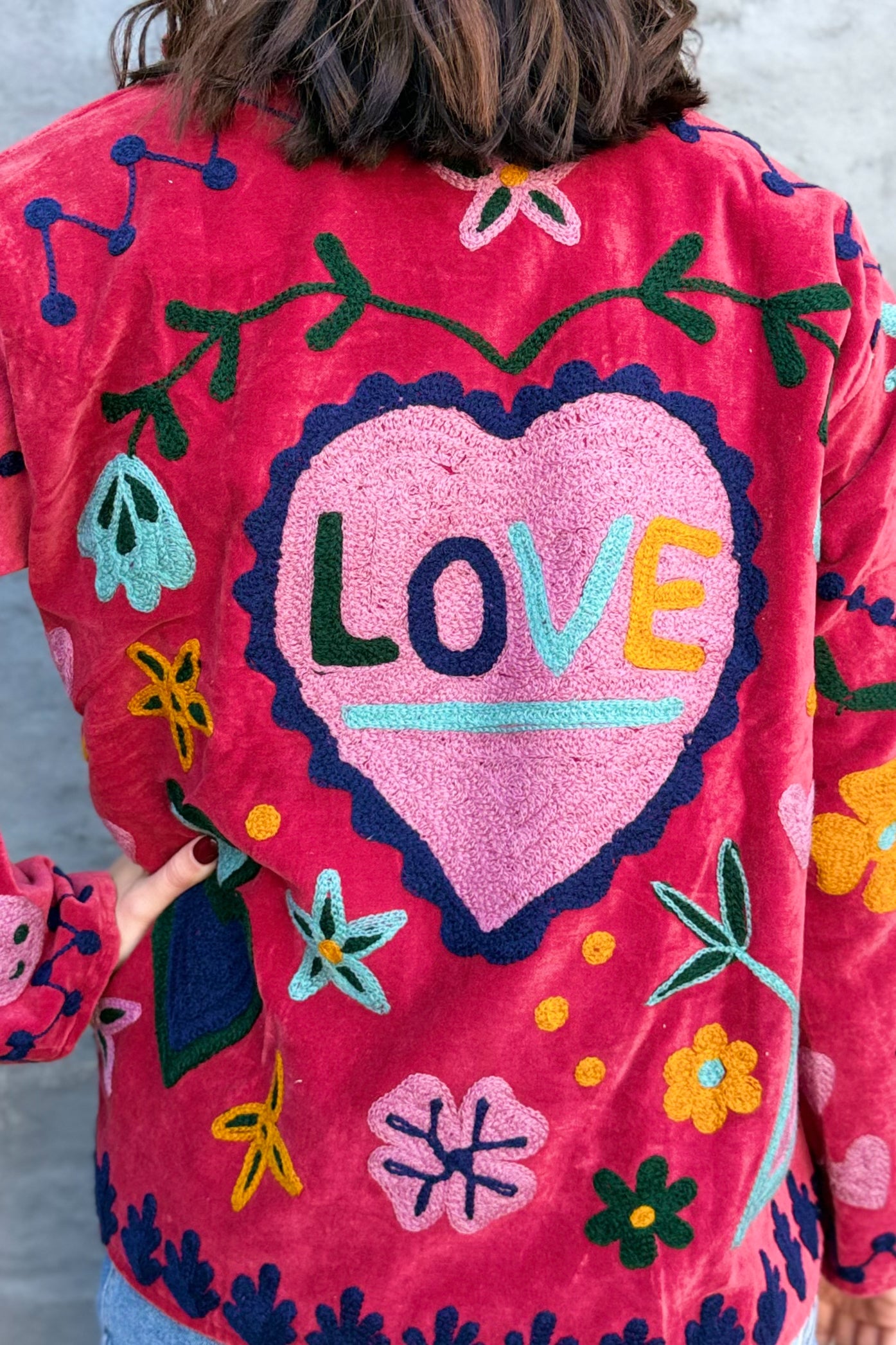 Velvet Suzani Jacket In Love Potion