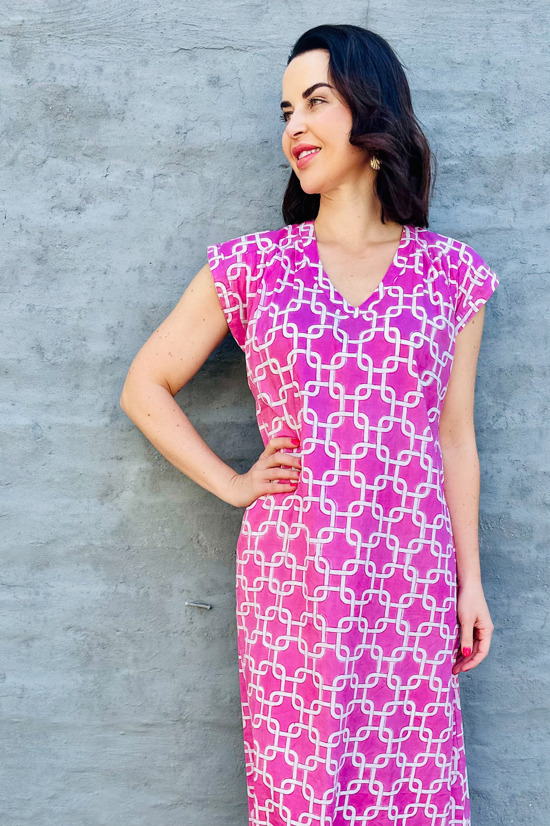 Savita Dress In Pink Geometric