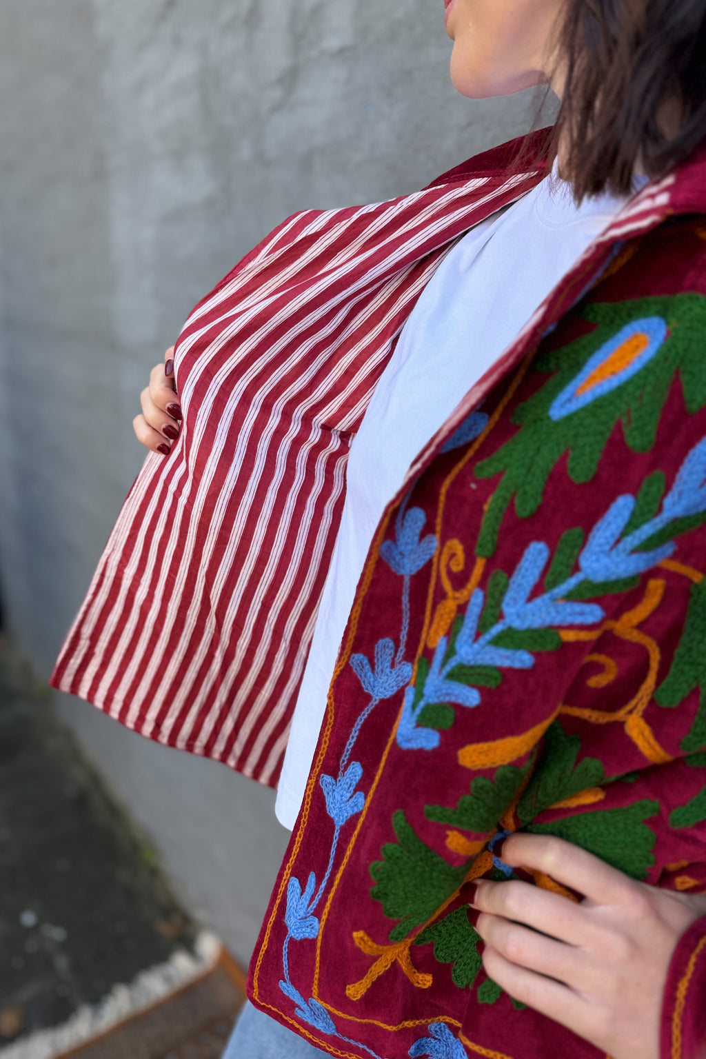 Velvet Suzani Jacket In Scarlet Sage
