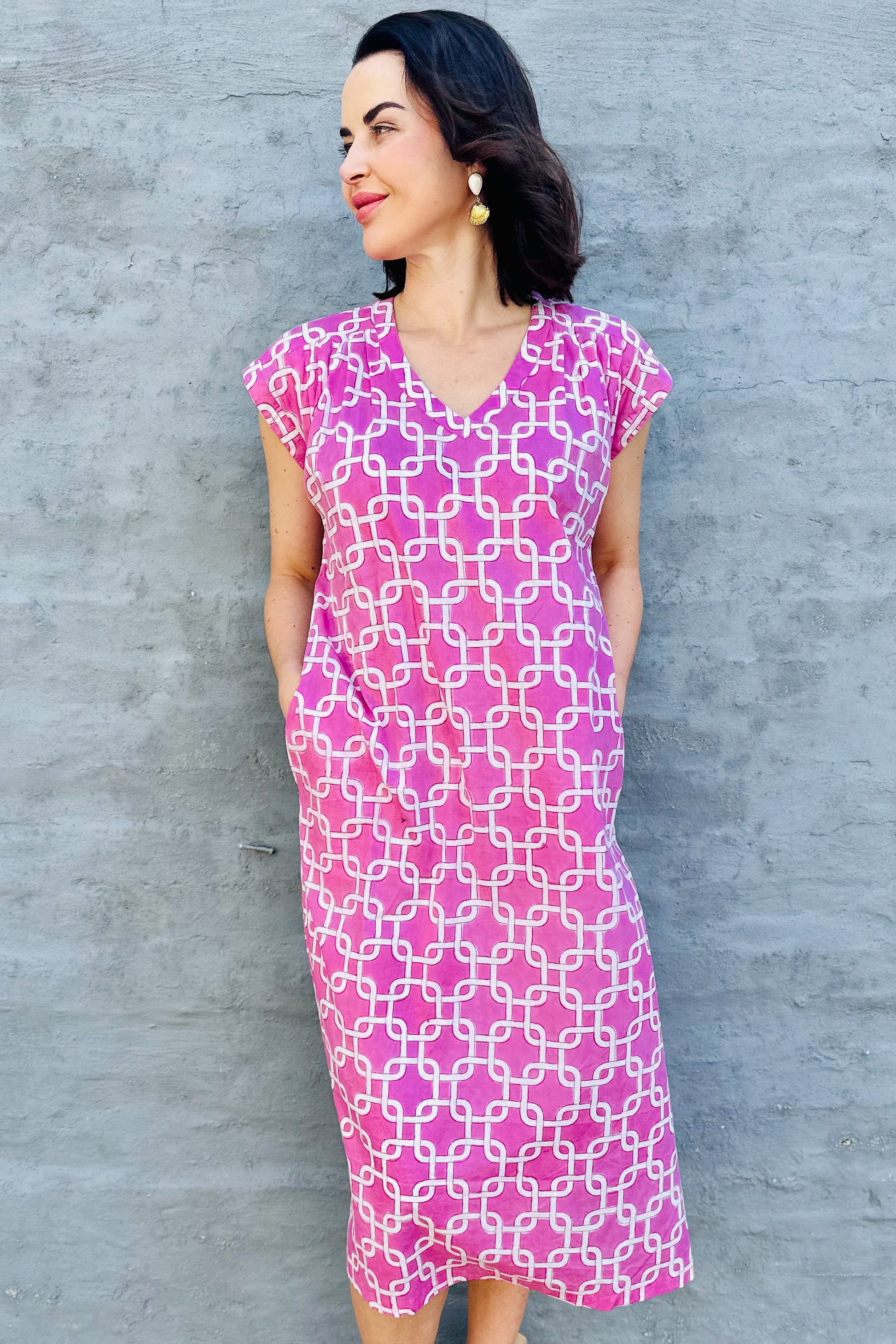Savita Dress In Pink Geometric