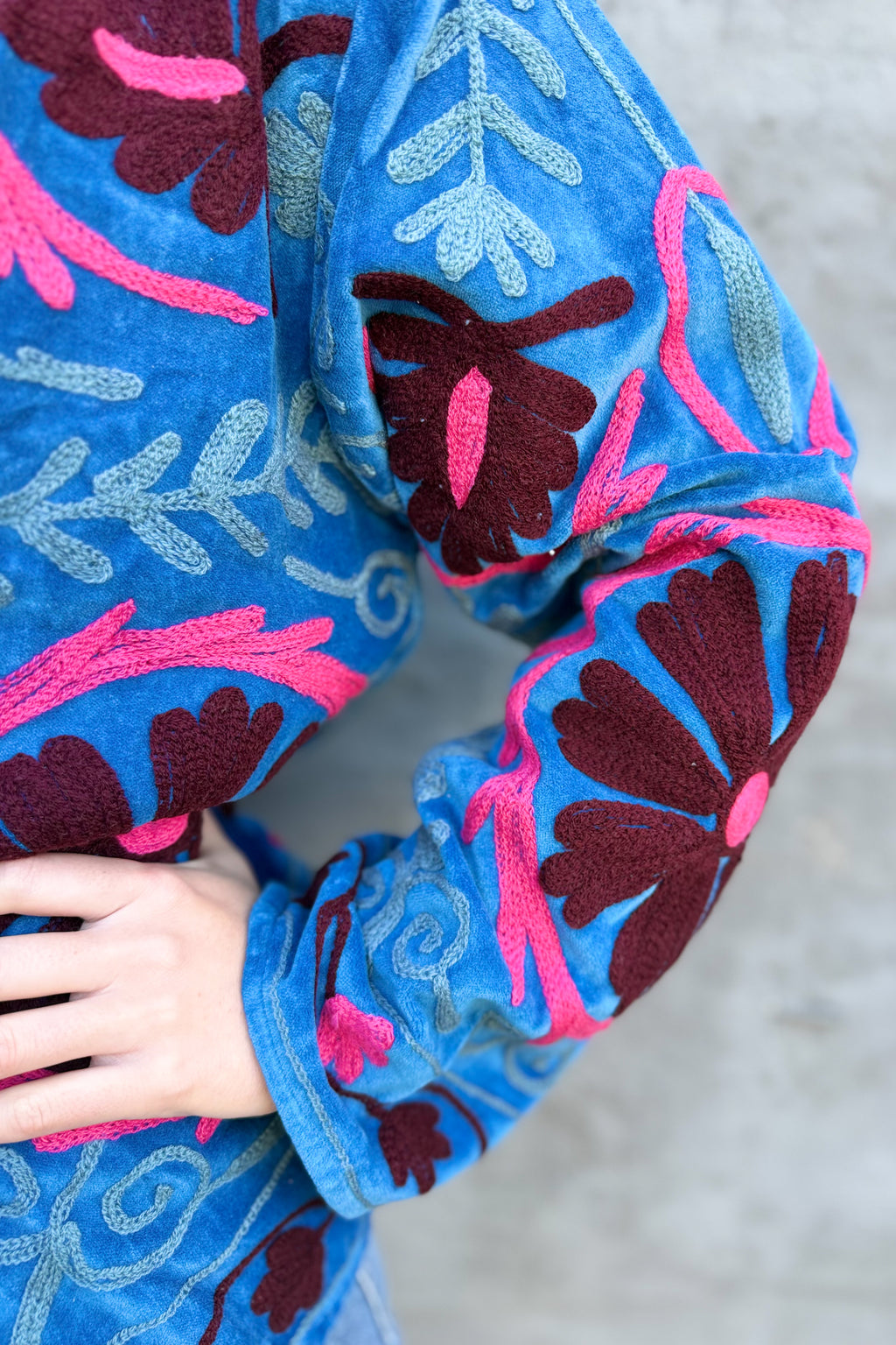 Velvet Suzani Jacket In Baleine Blue