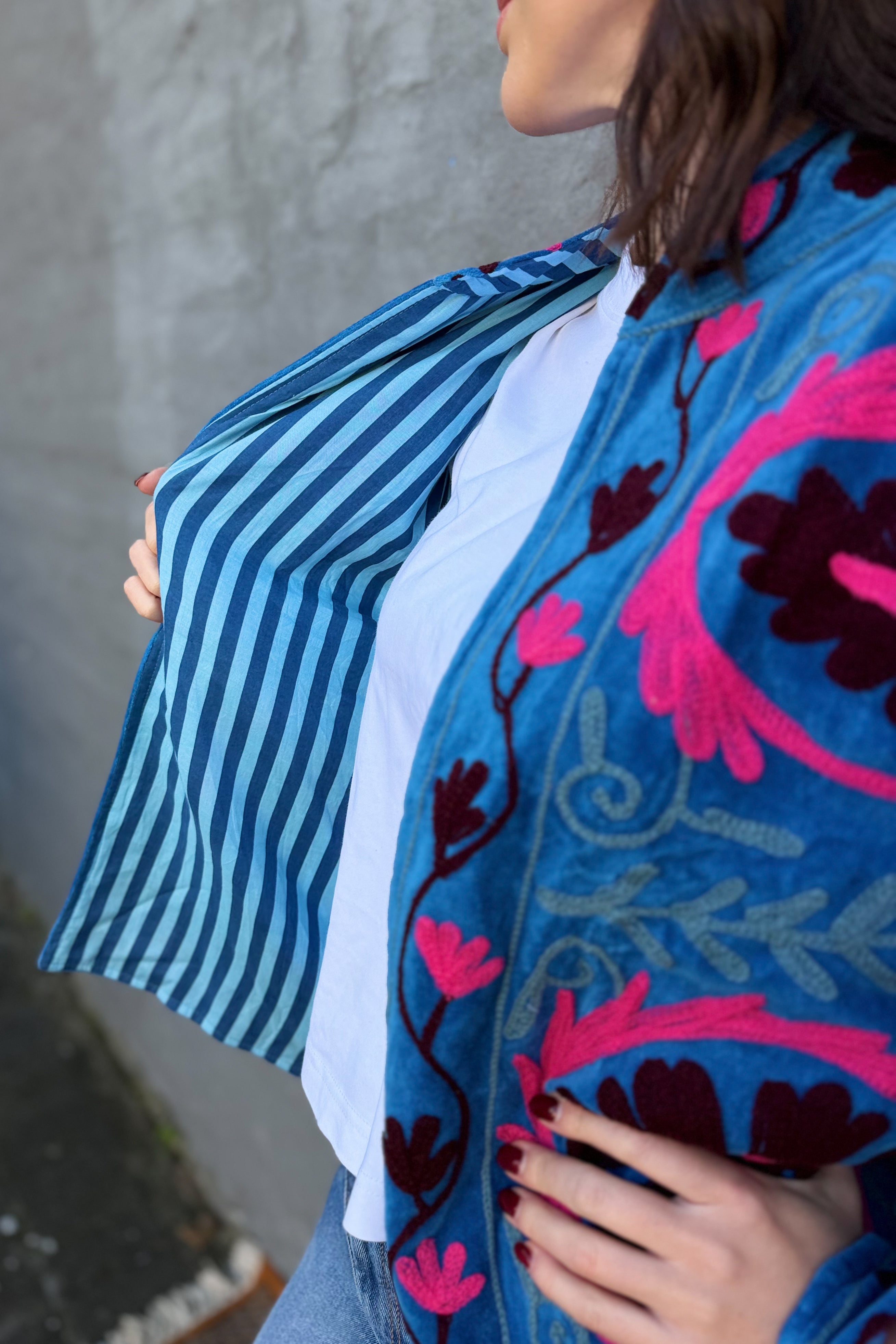 Velvet Suzani Jacket In Baleine Blue