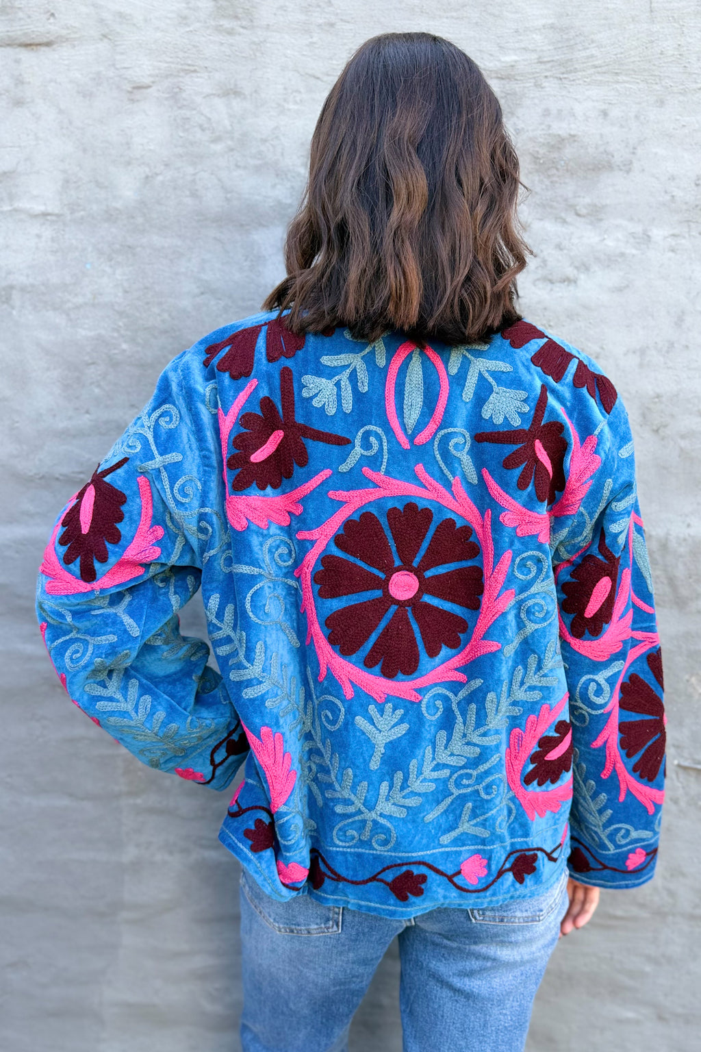 Velvet Suzani Jacket In Baleine Blue