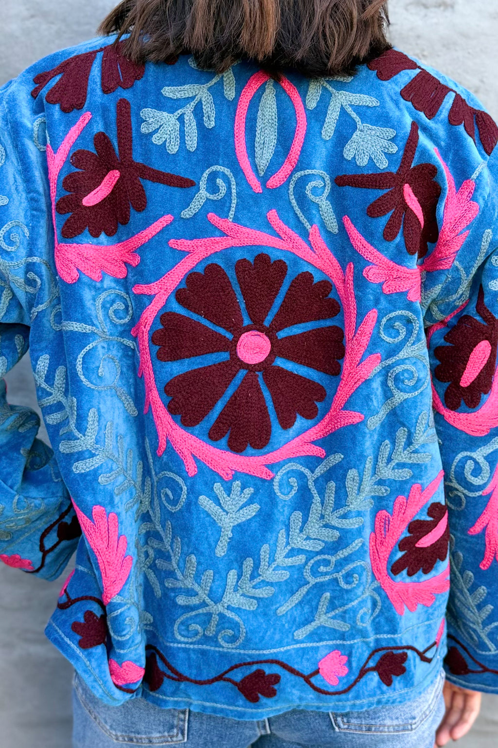 Velvet Suzani Jacket In Baleine Blue