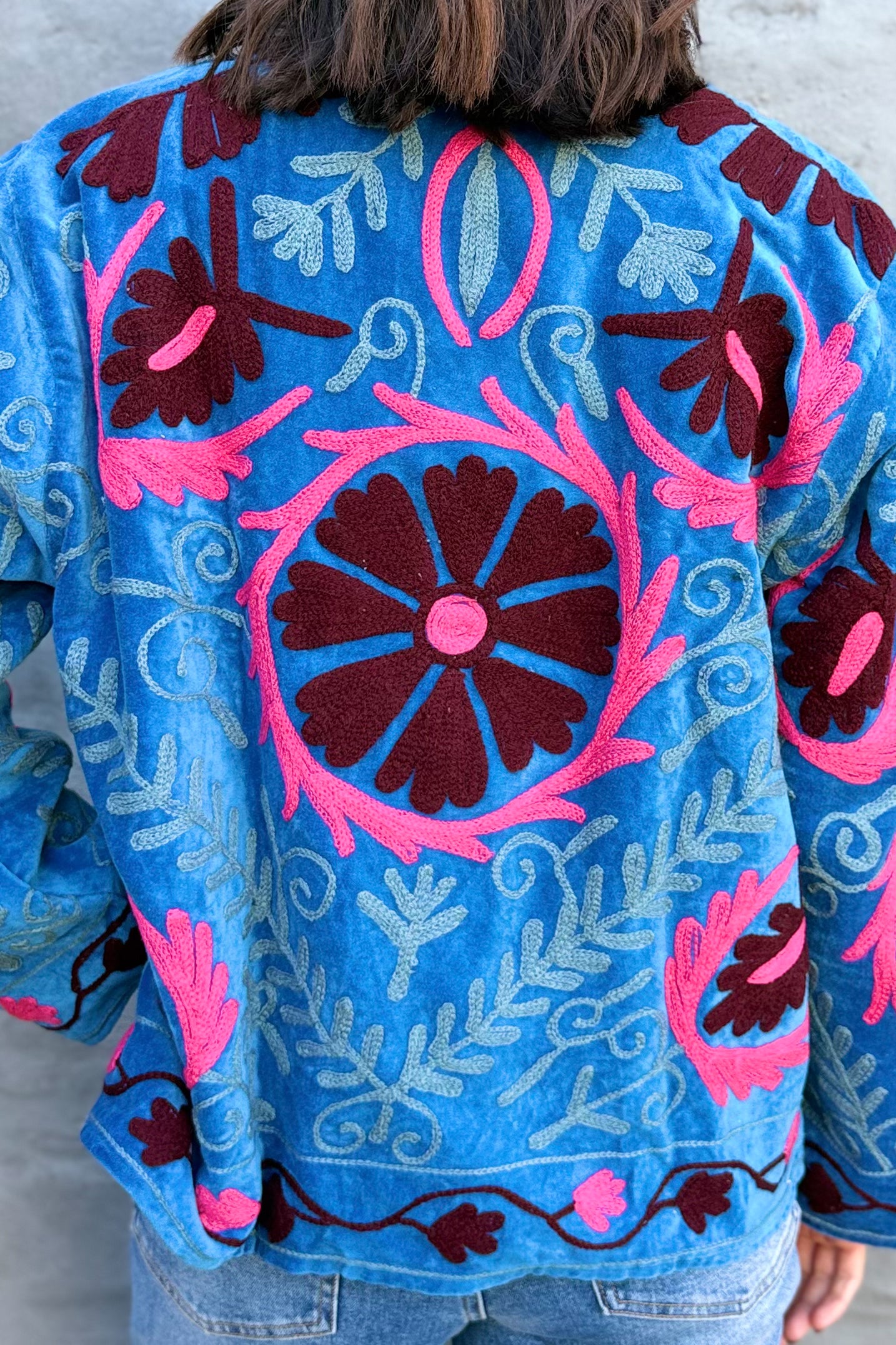 Velvet Suzani Jacket In Baleine Blue