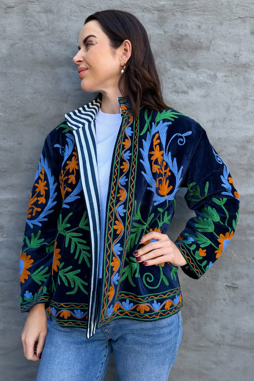 Velvet Suzani Jacket In Twilight Blue