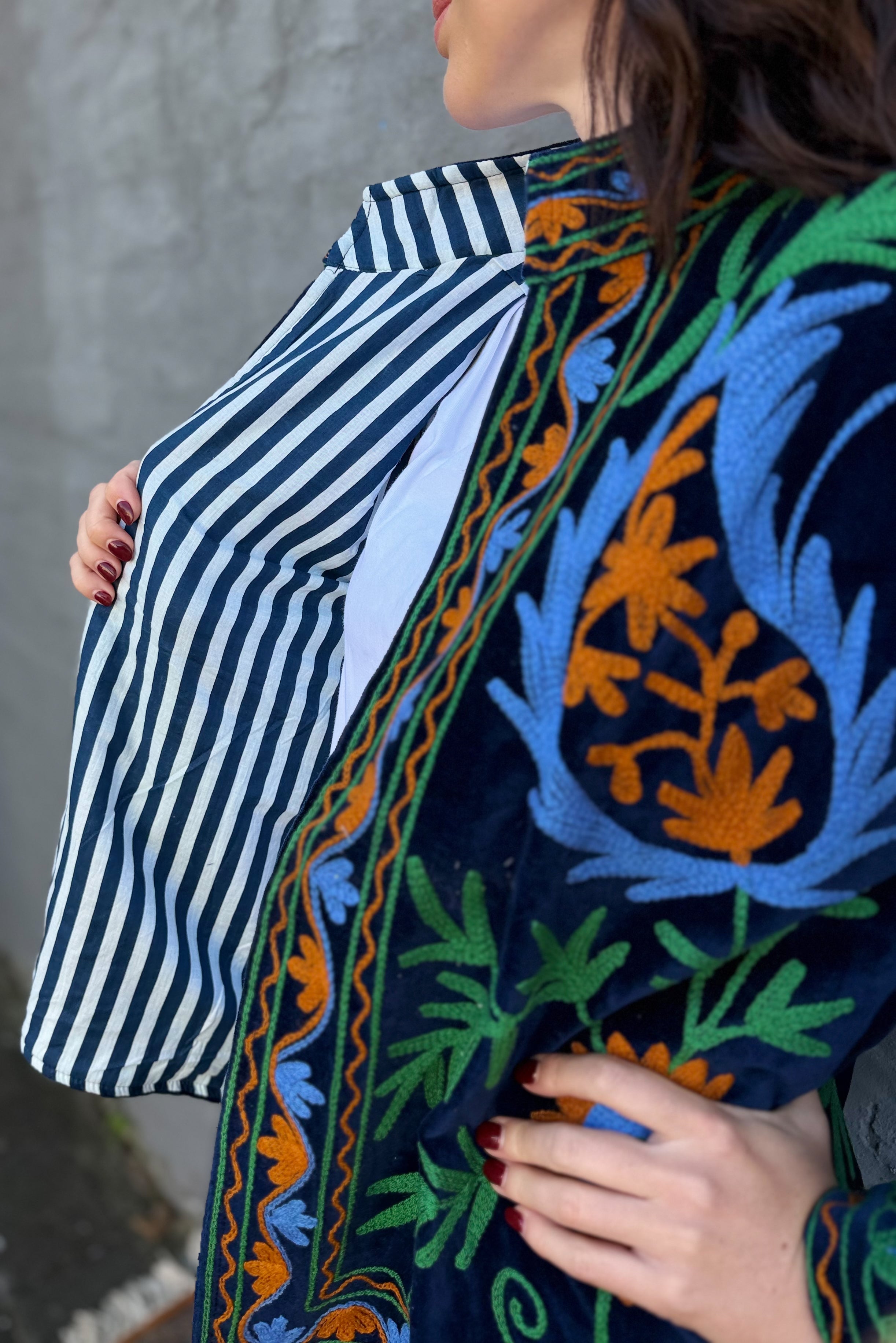 Velvet Suzani Jacket In Twilight Blue