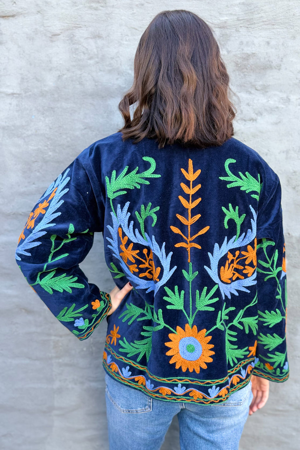 Velvet Suzani Jacket In Twilight Blue