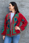 Velvet Suzani Jacket In Tango Red