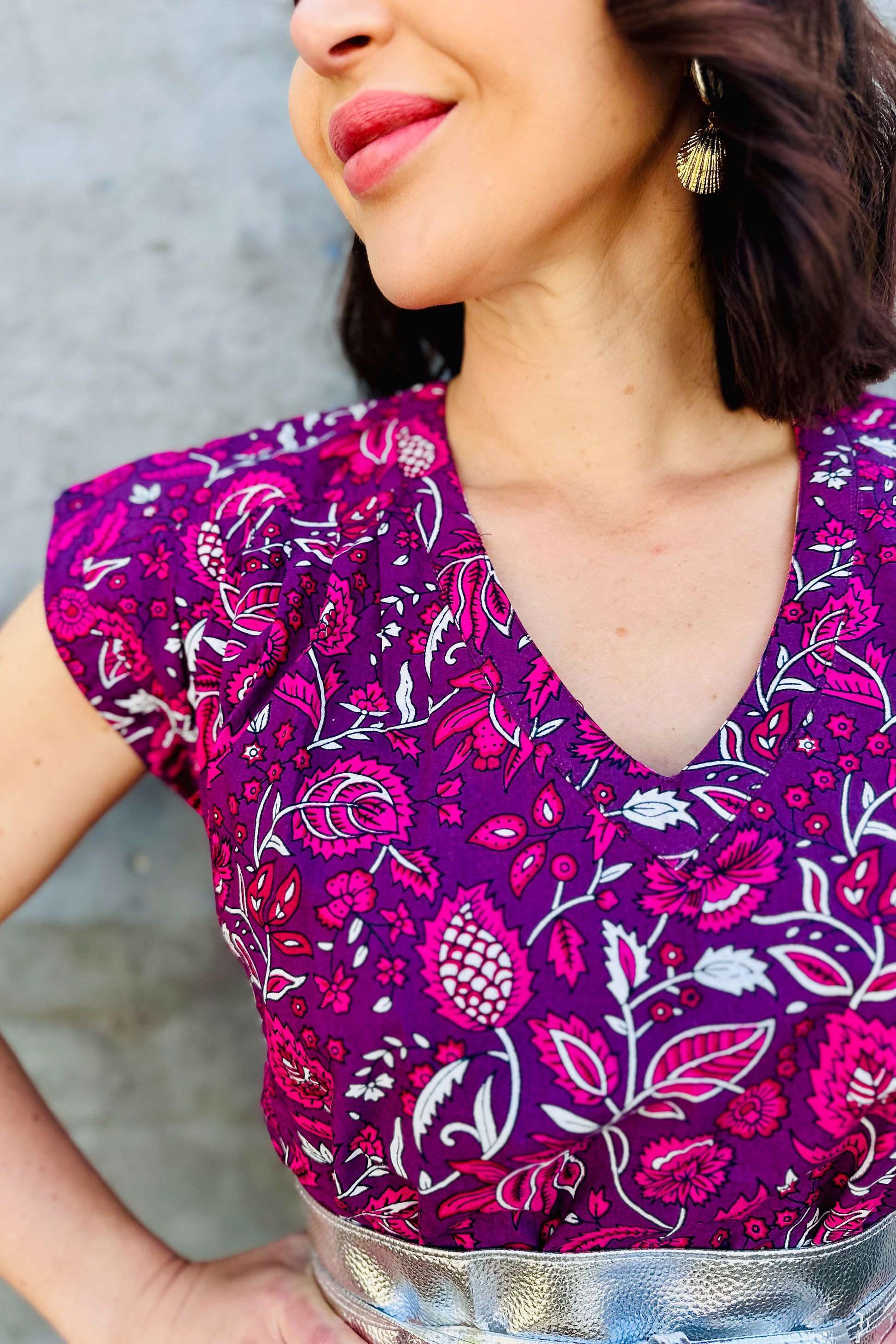 Savita Dress In Plum Botanical