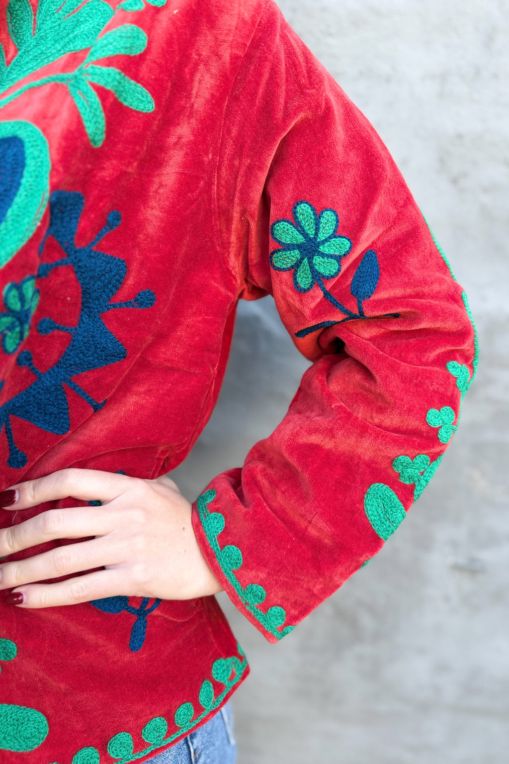 Velvet Suzani Jacket In Tango Red