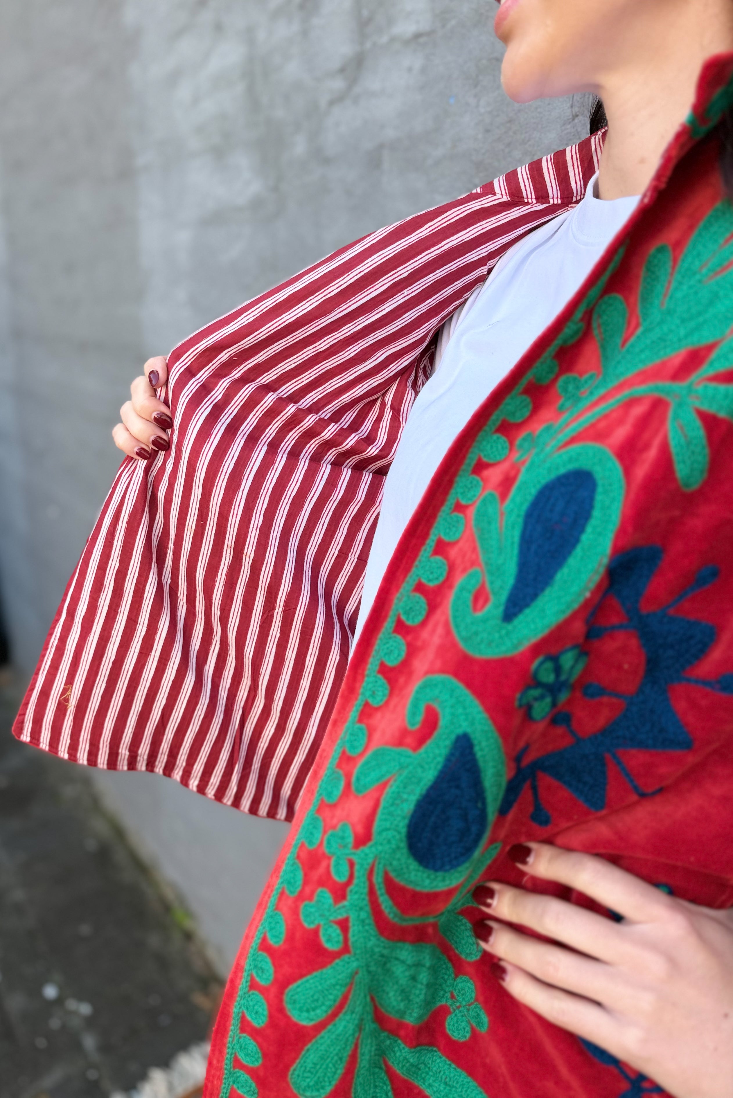 Velvet Suzani Jacket In Tango Red