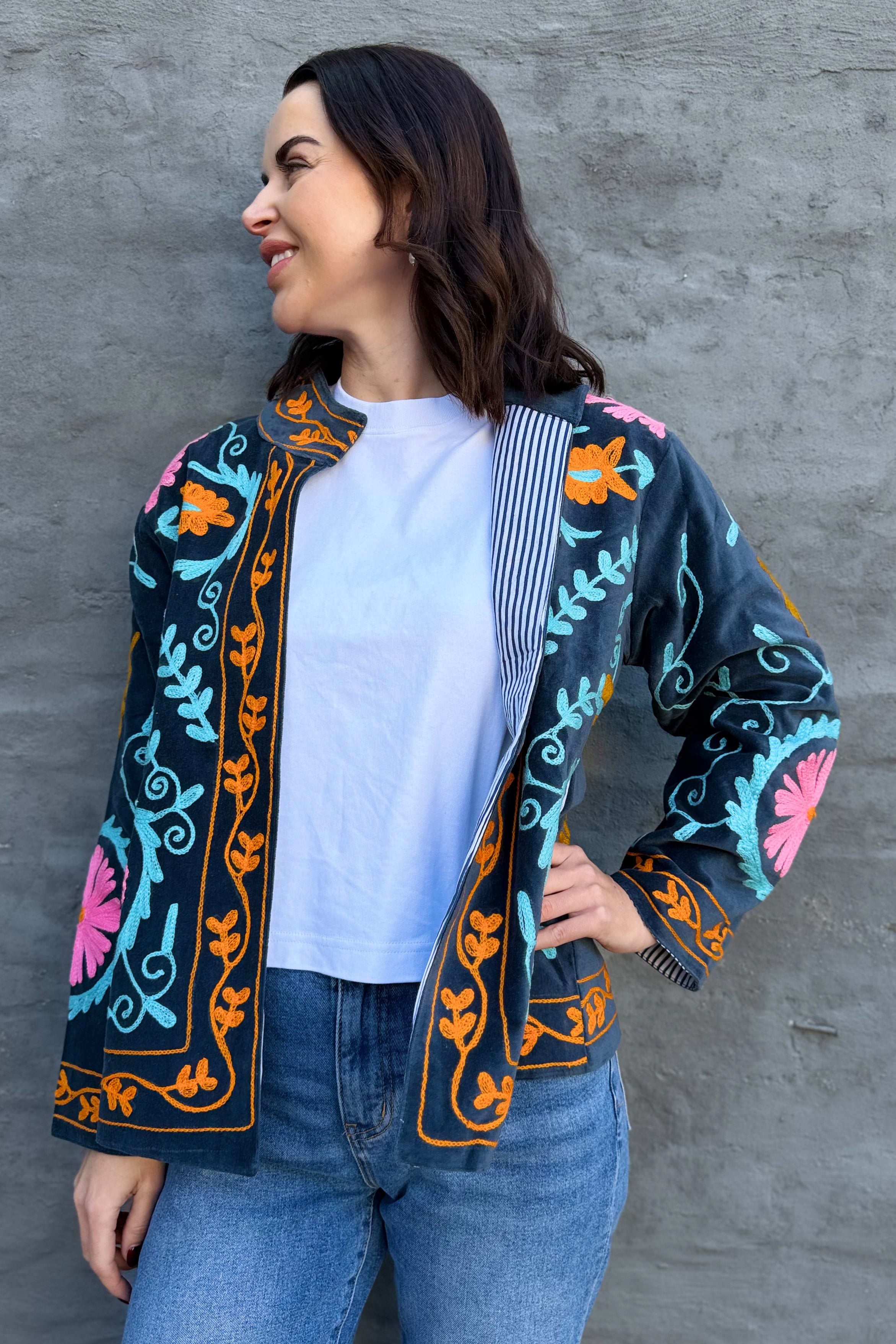 Velvet Suzani Jacket In Dark Denim
