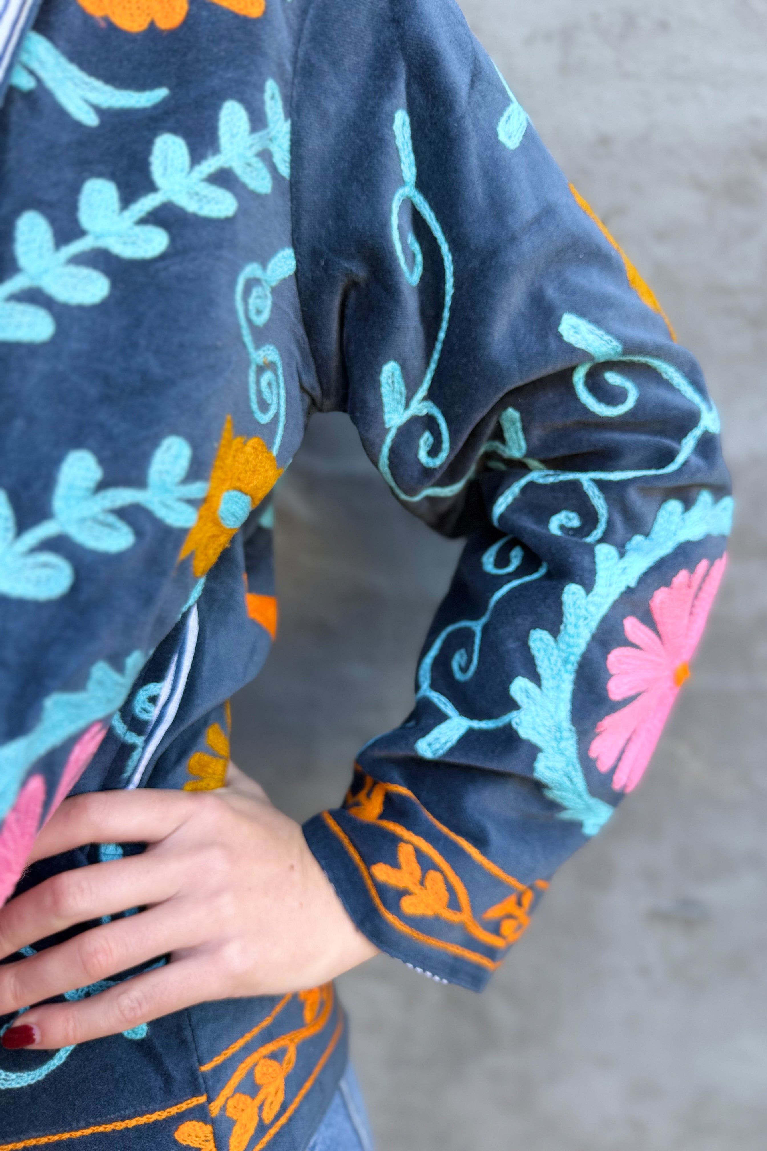 Velvet Suzani Jacket In Dark Denim