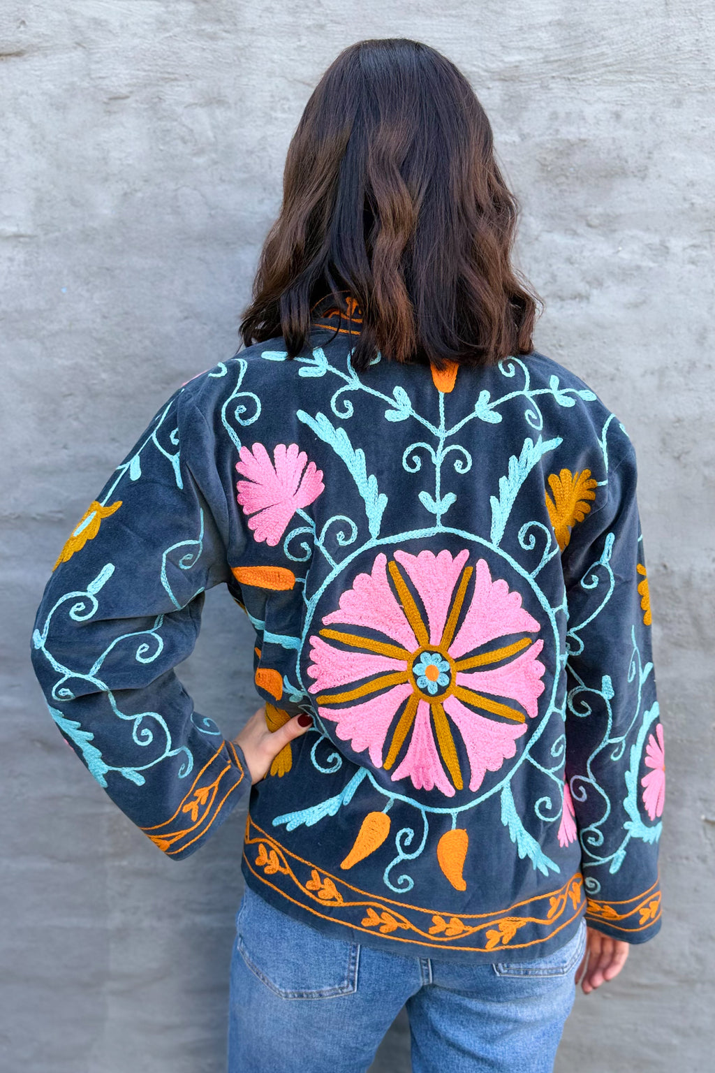 Velvet Suzani Jacket In Dark Denim