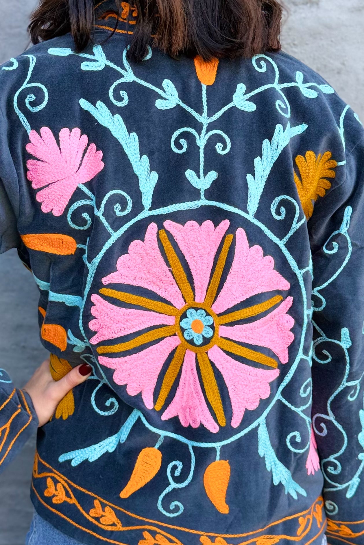 Velvet Suzani Jacket In Dark Denim