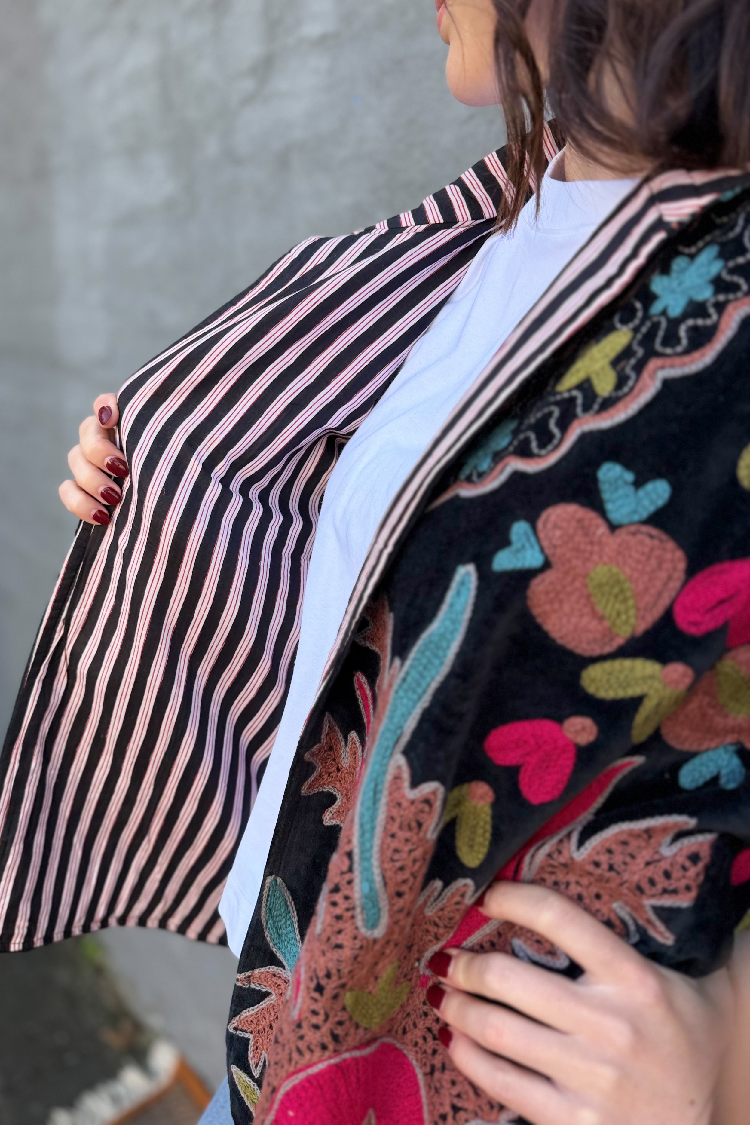 Velvet Suzani Jacket In Black Beauty