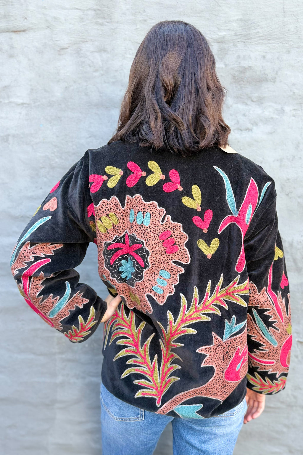 Velvet Suzani Jacket In Black Beauty