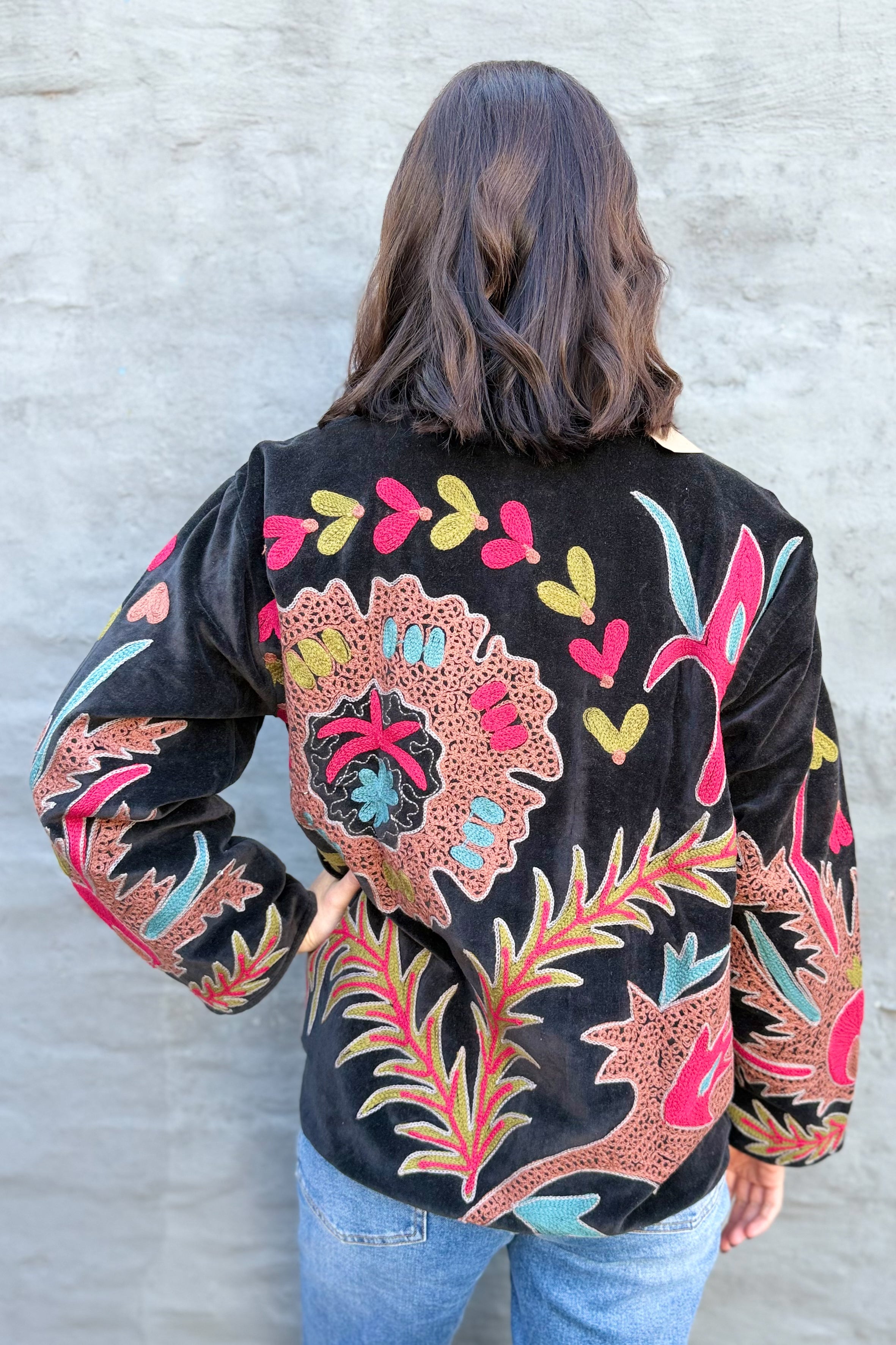 Velvet Suzani Jacket In Black Beauty