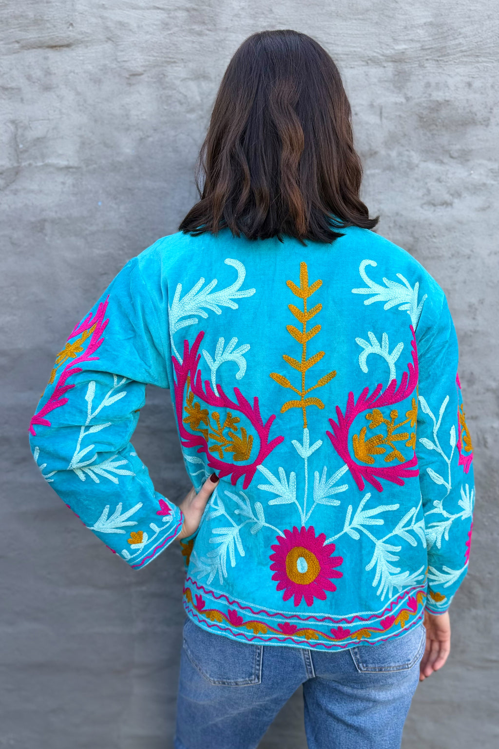Velvet Suzani Jacket In Aquarius