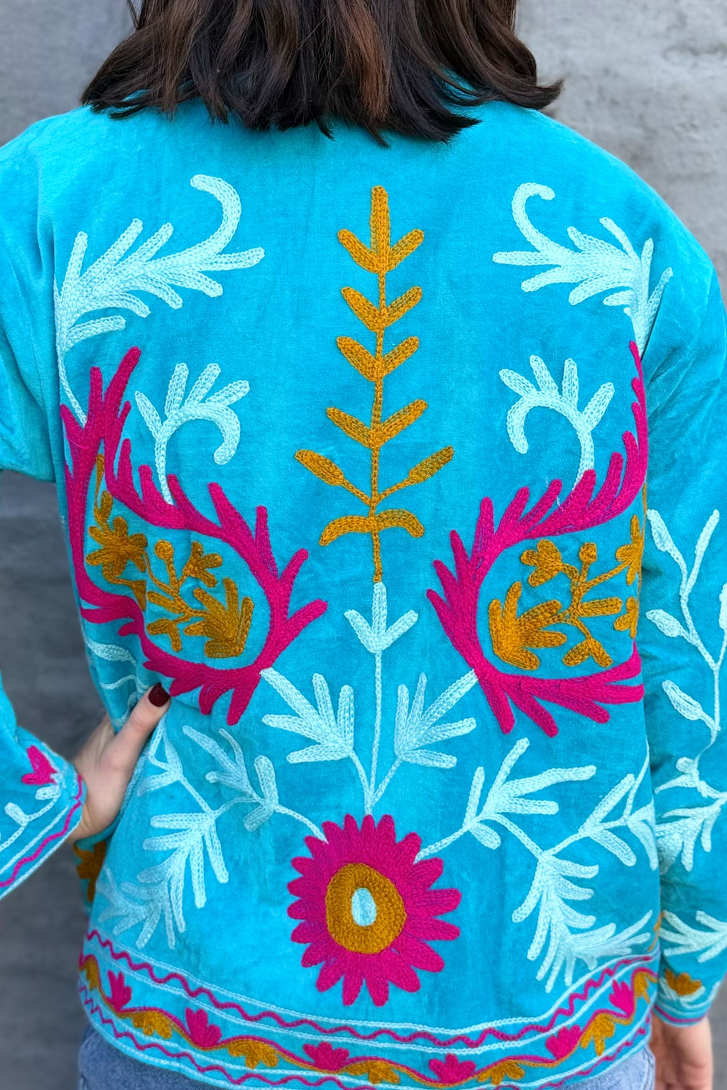 Velvet Suzani Jacket In Aquarius