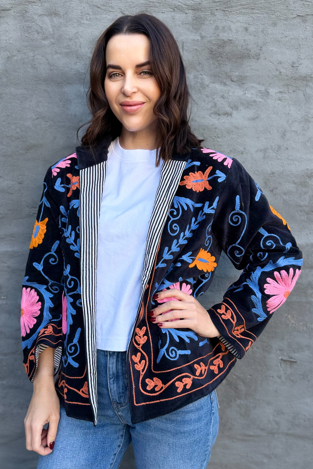 Velvet Suzani Jacket In Meteorite